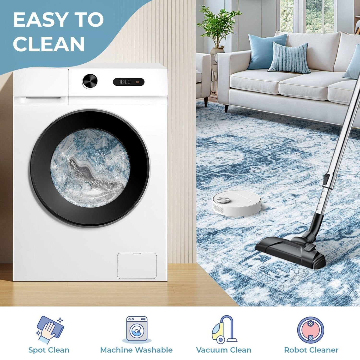 Syalife 5x7 washable area rug with ultra-soft, non-slip surface, low pile, and stain-resistant design, ideal for living rooms or bedrooms.
