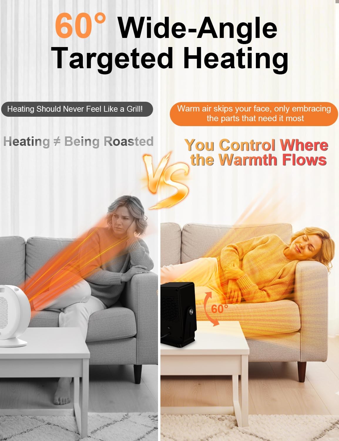 Verminget space heater for indoor use, small desktop PTC heater with fast 2-second heat activation, compact and energy-efficient.
