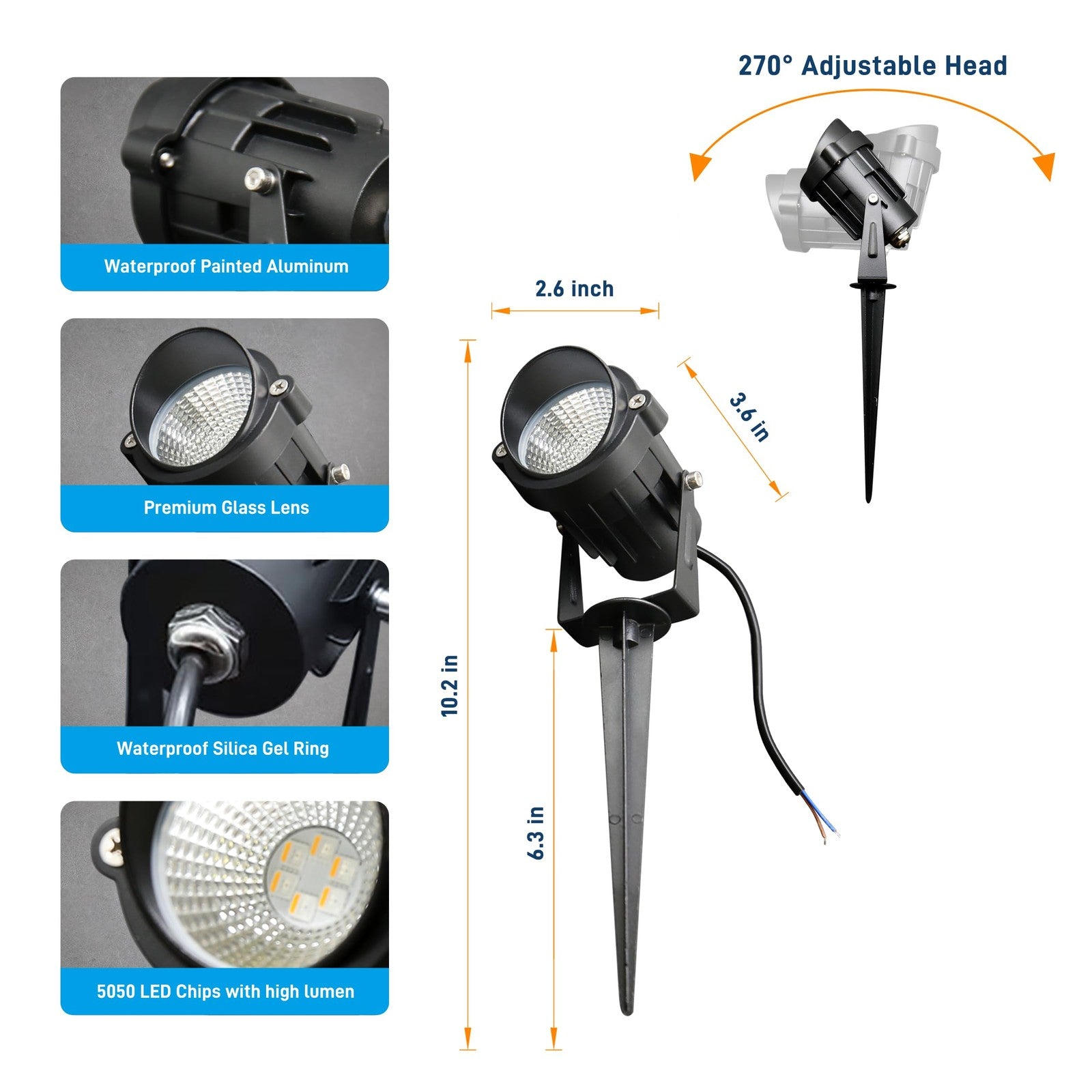 UPONELED Christmas landscape lights, 12W RGBW outdoor spotlights illuminating yard with colorful holiday lighting.