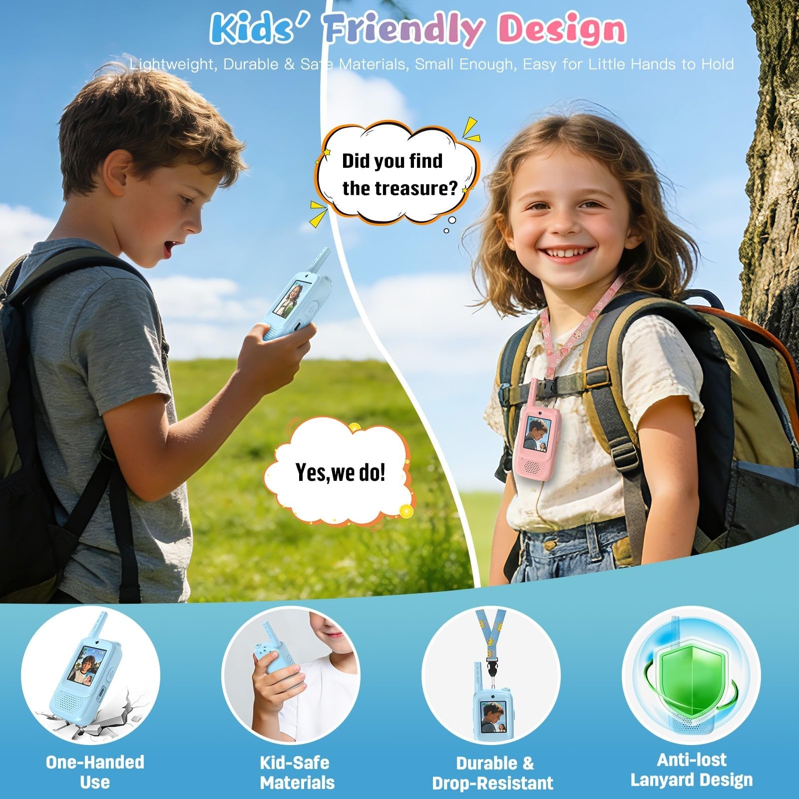 ZealSound video walkie talkies for kids, 2-pack, suitable for boys and girls aged 3-12, colorful handheld communication devices