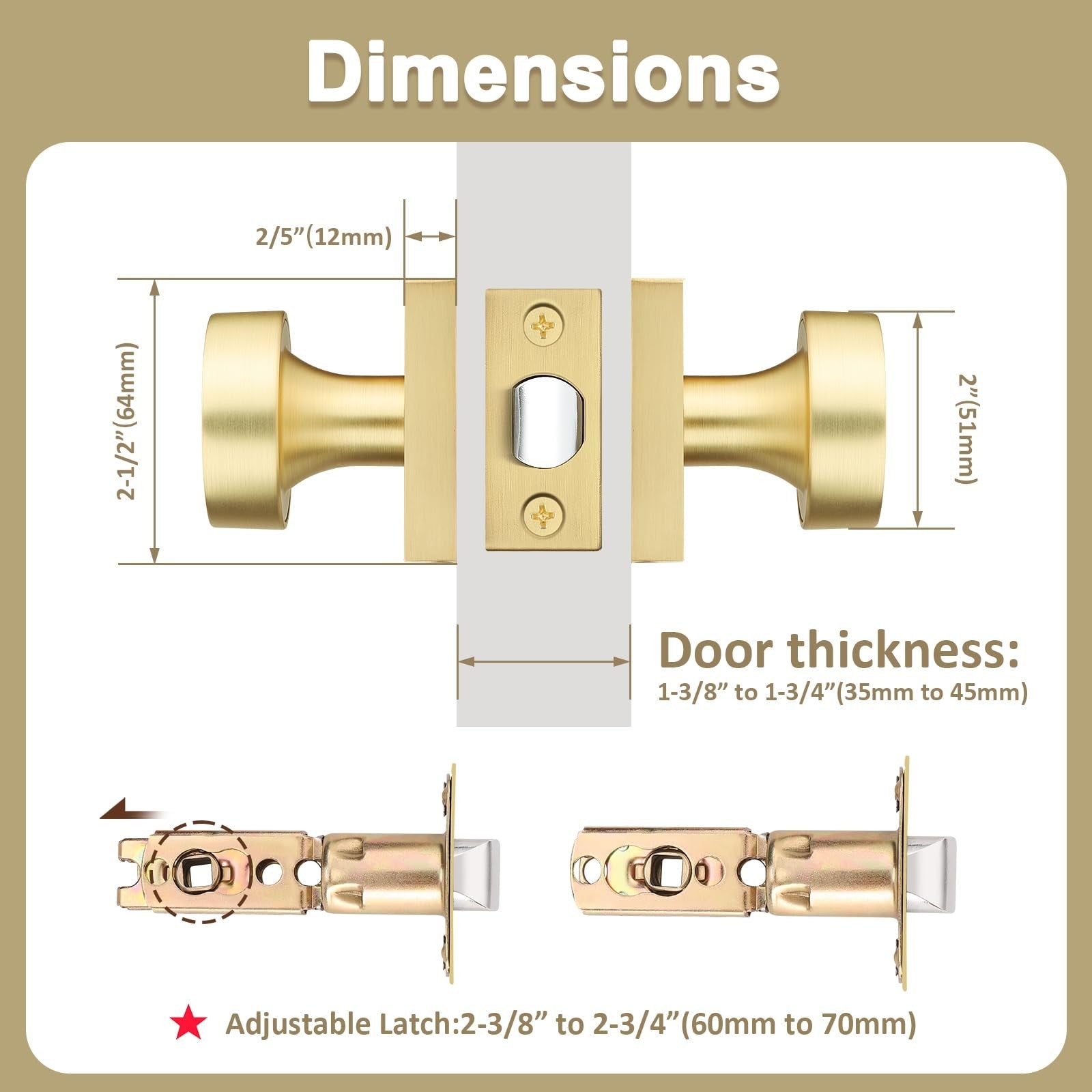 Probrico gold interior door knob with brushed brass finish, sleek handle design, no lock, ideal for interior doors.