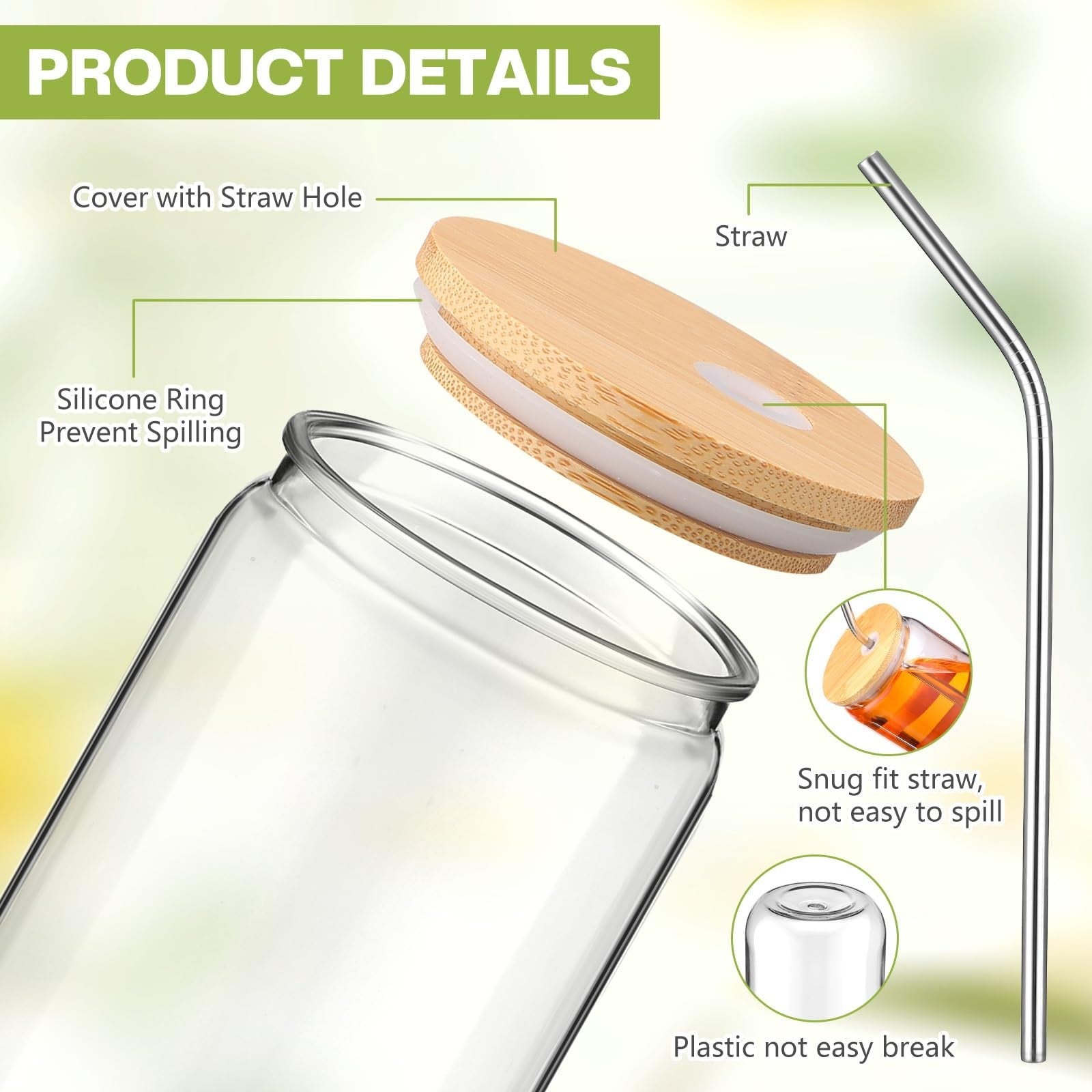 Yetene 8x 16oz acrylic mason jars with lids and straws, beer can style, clear plastic beverage containers for drinks and storage