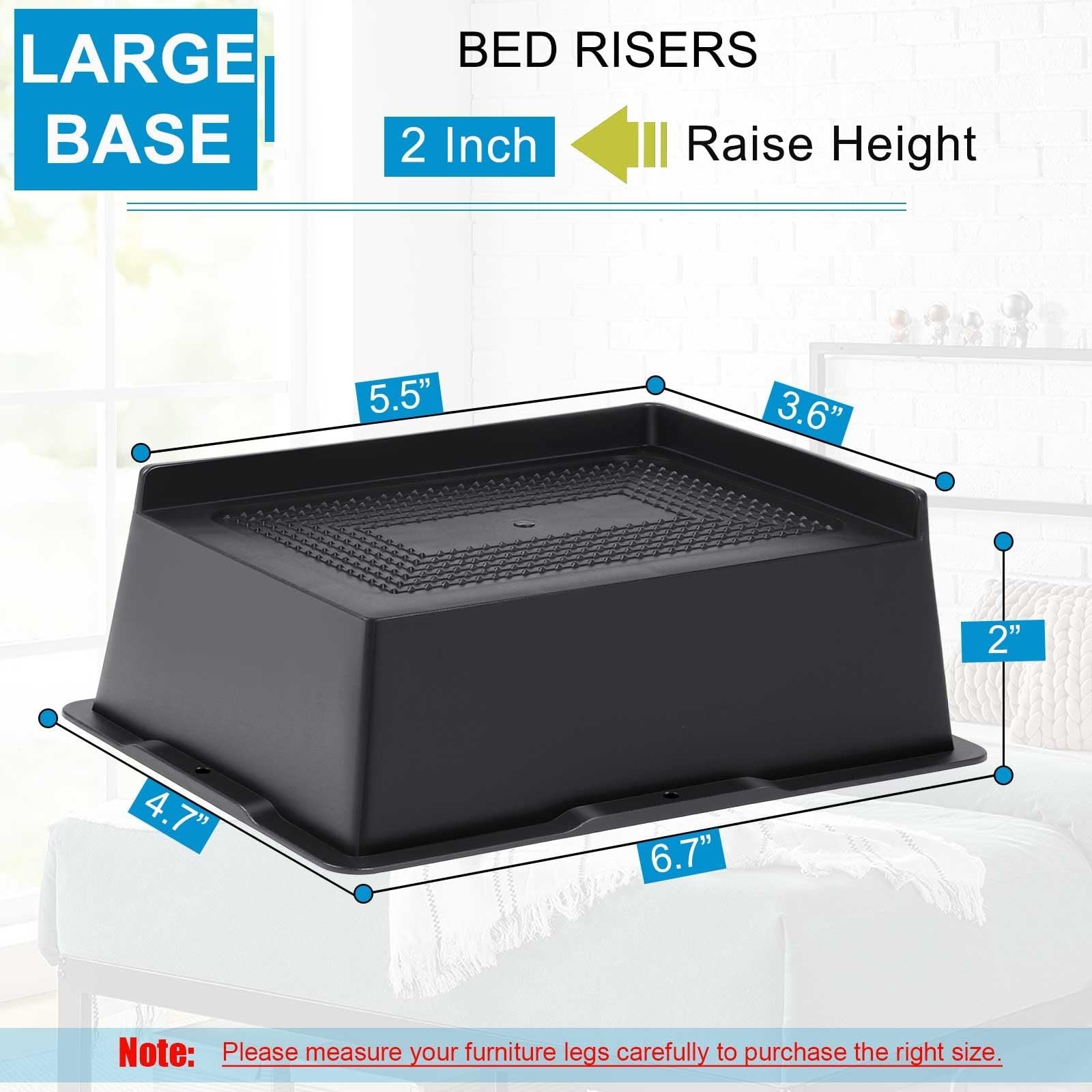 EGTTGIN bed risers, heavy-duty furniture lifts, 2-6 inch height, oversized design, supports up to 6000 lbs for sturdy furniture lifting.