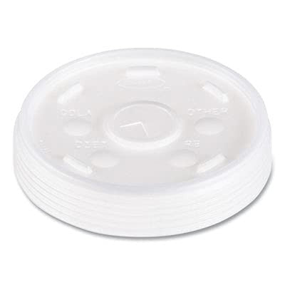 DART translucent slotted foam cup lid for 16 oz beverage cups, with ventilation slot, designed for hot and cold drinks.