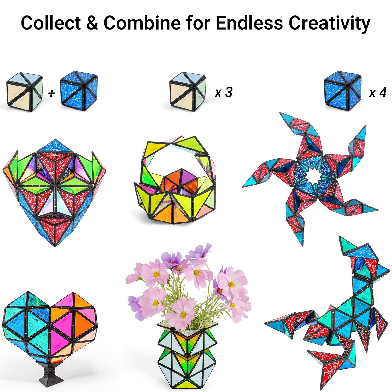 TOSY Magnet Pyramid Stone cube transforming into various shapes like bunny or egg, showcasing versatile magnetic construction.