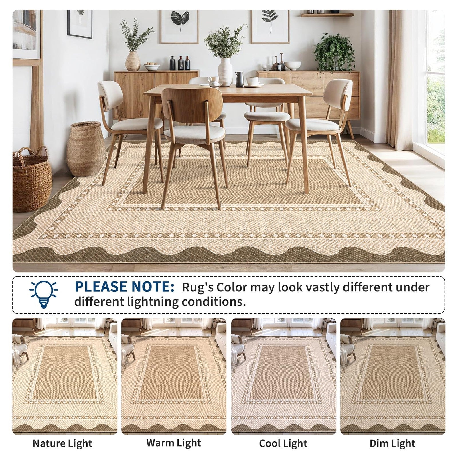 GarveeHome washable 8x10 area rug with non-slip backing, large solid design suitable for living room decor.