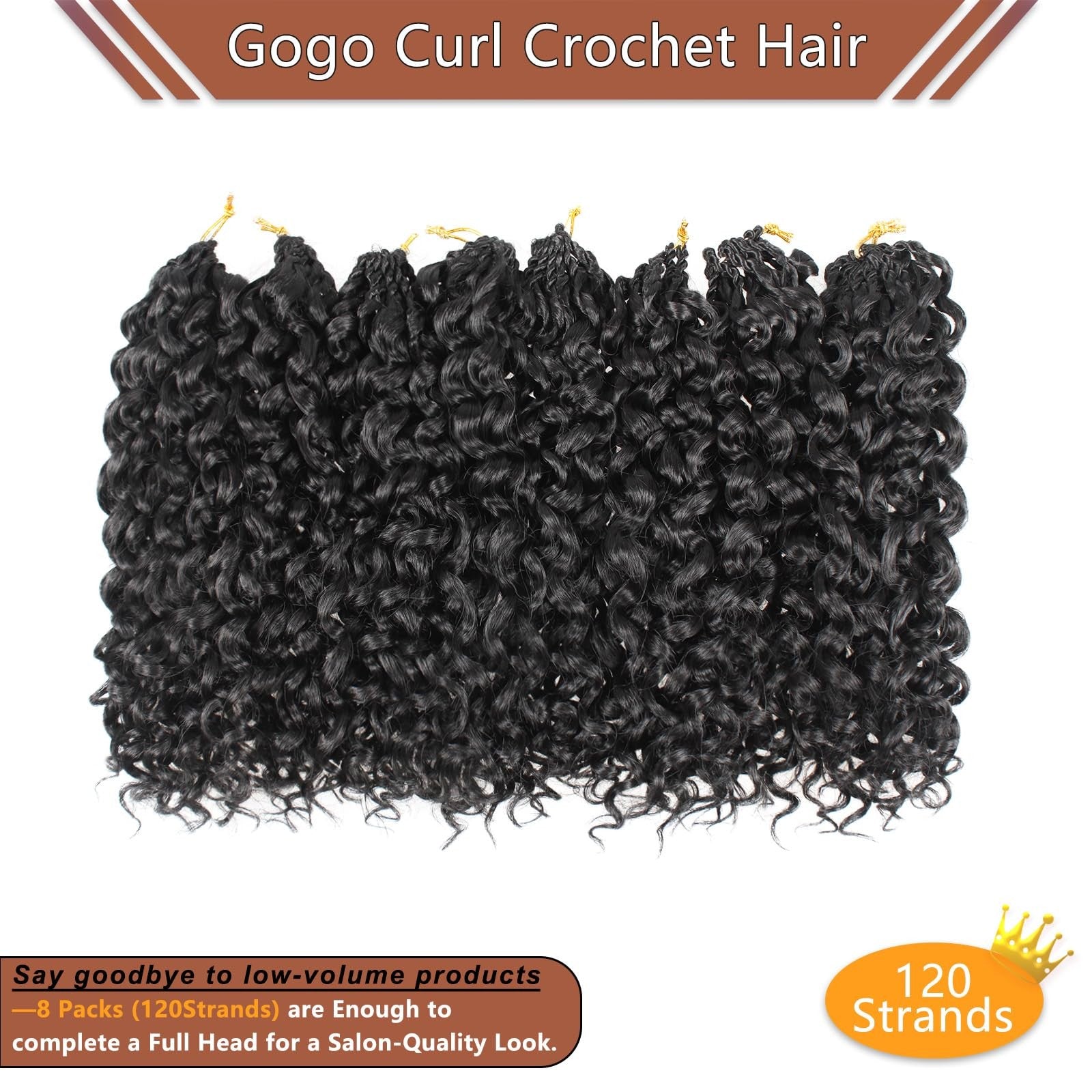 AIBEO 120 strands of curly crochet hair with gogo curl style, made from pure protein fiber resembling natural human hair.