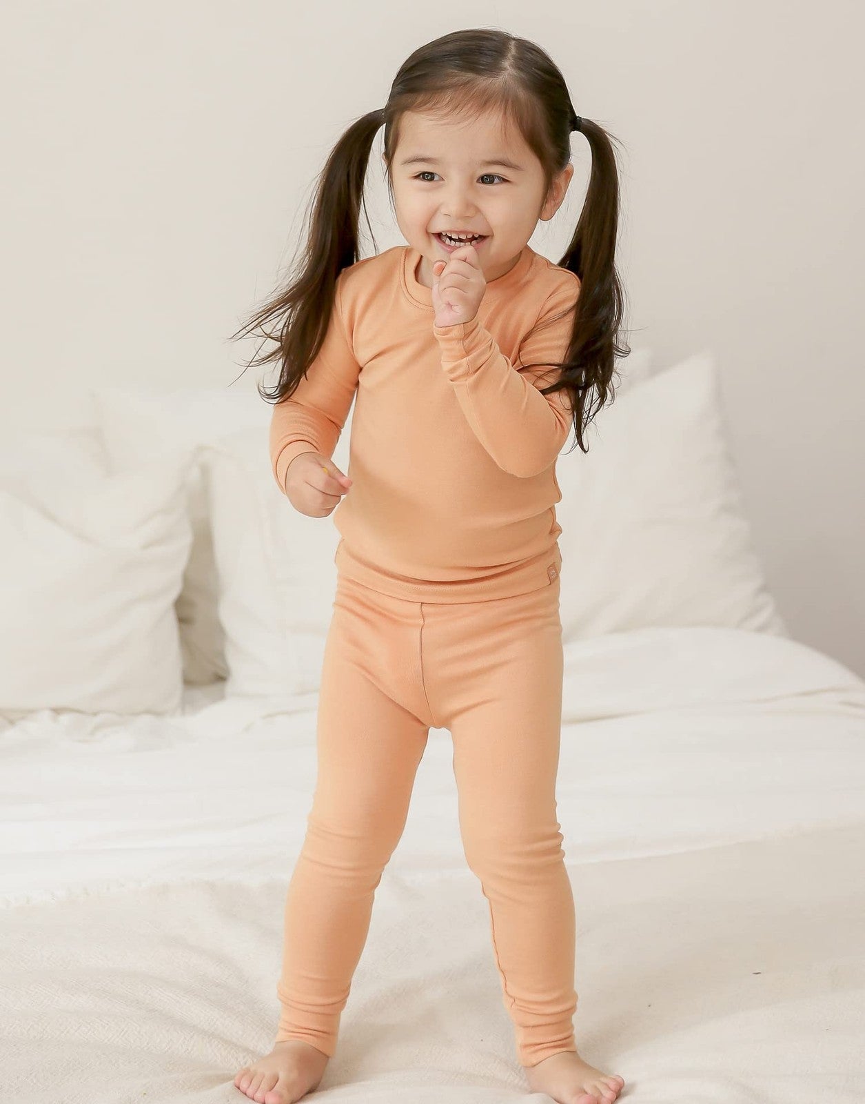 Vaenait Baby kids long sleeve sleepwear pajamas set in modal fabric, orange color, 2-piece sleepwear for children.
