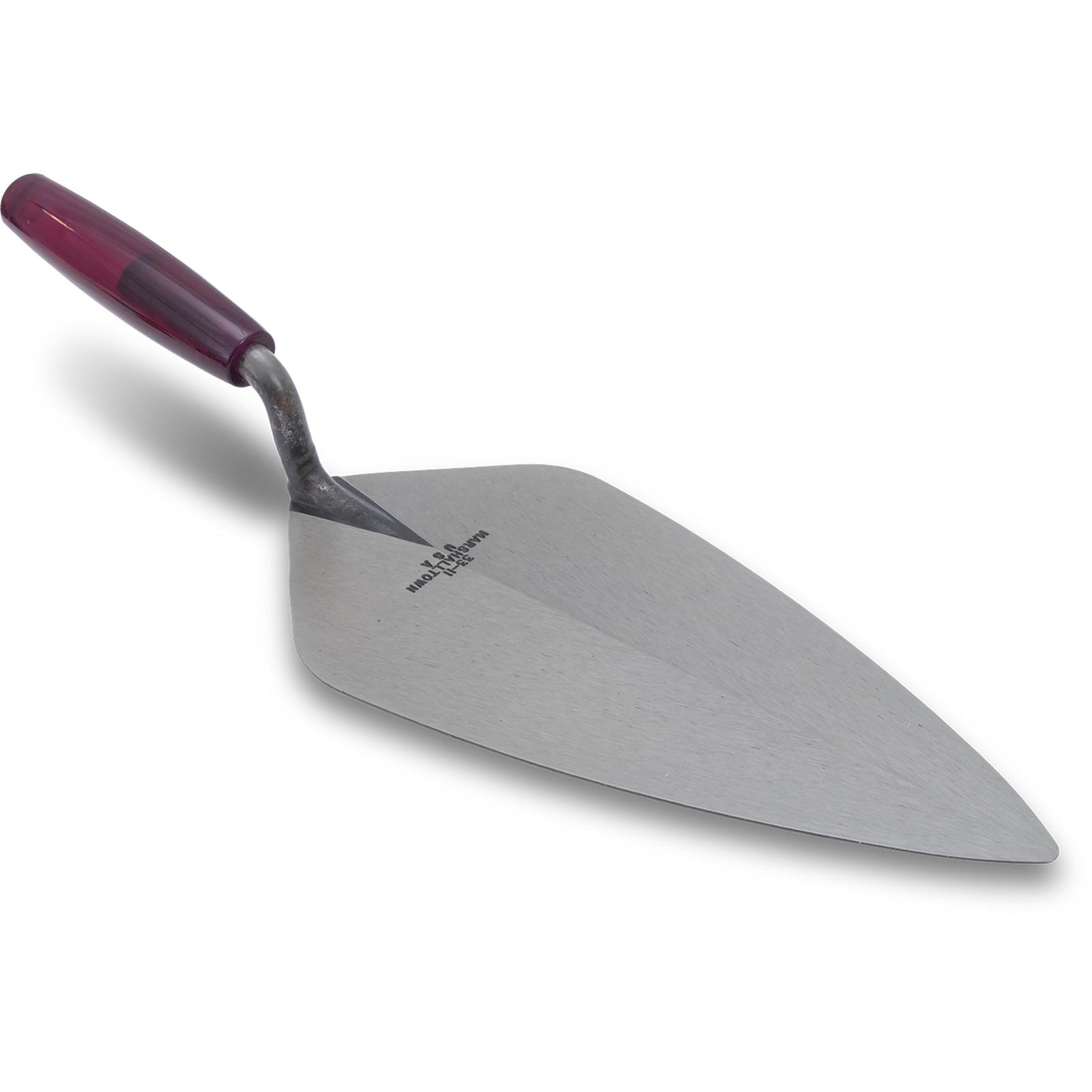 Marshalltown London Brick Trowel with wood handle, 11 x 4 7/8 inch masonry tool for bricklaying and mortar work.
