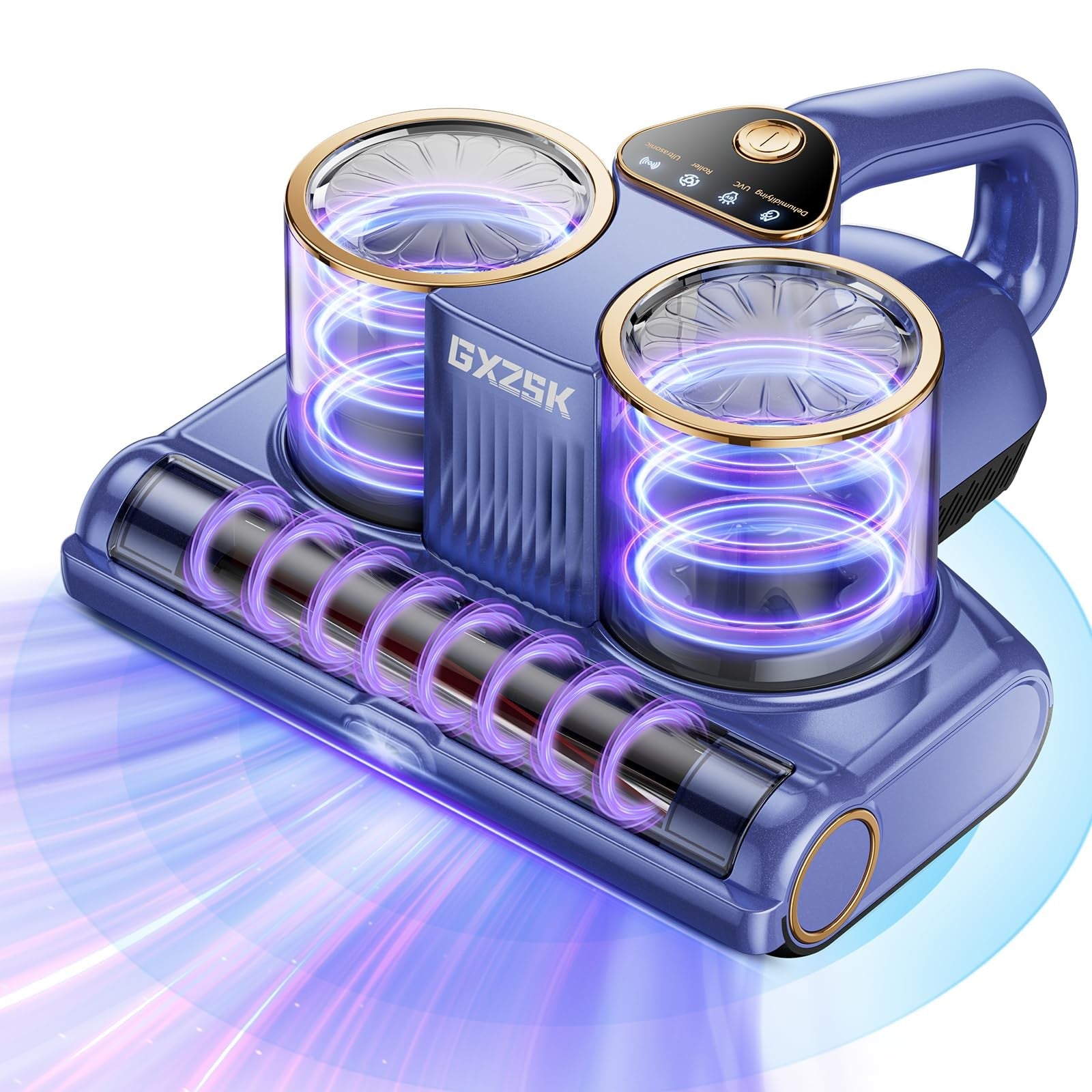 Gxzsk 16kPa mattress vacuum cleaner with UV-C light, ultrasonic technology, and 140℉ heating, shown in a close-up view.