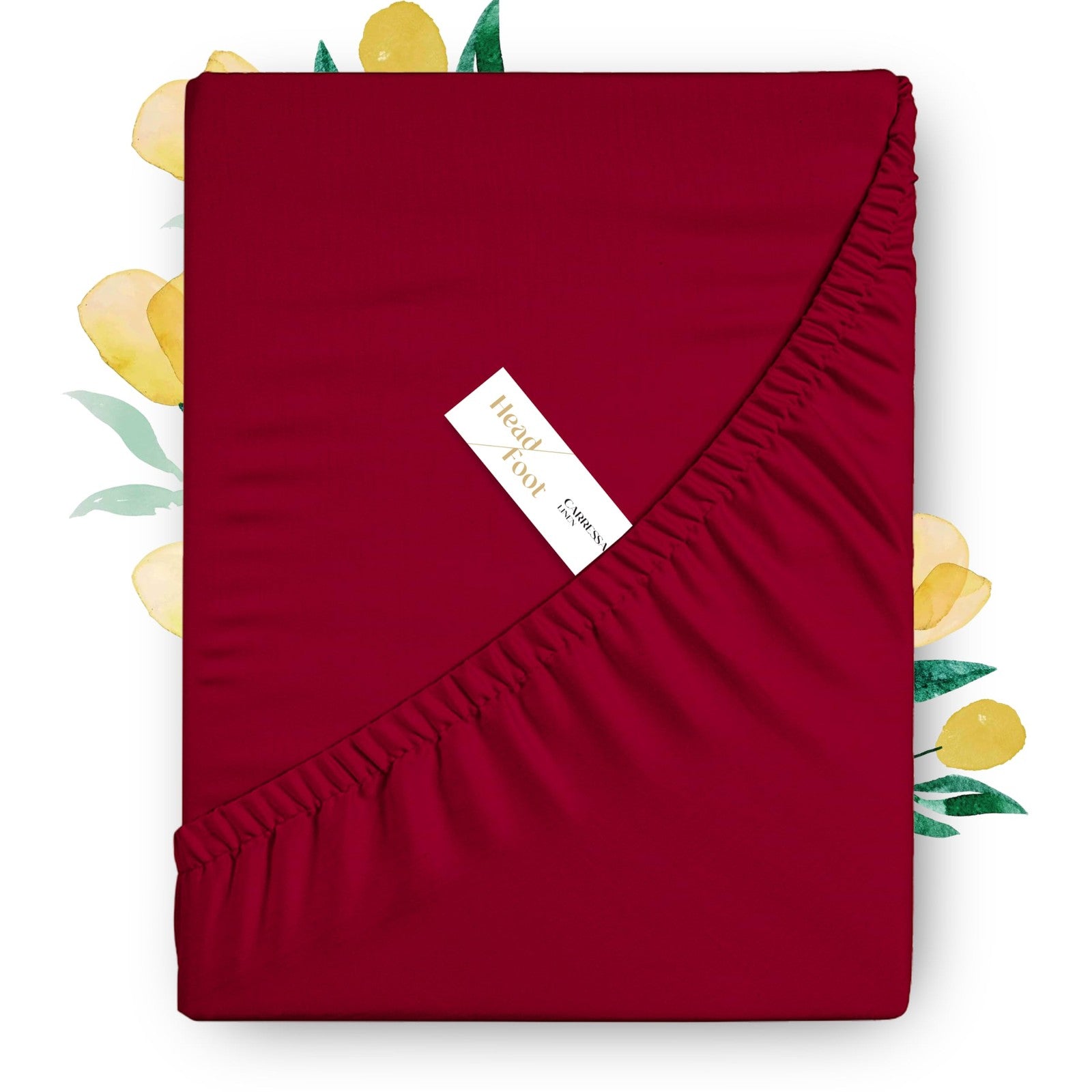 Carressa Linen 100% cotton Cal King fitted sheet with 800 thread count, showcasing smooth, crisp fabric and secure elastic corners.