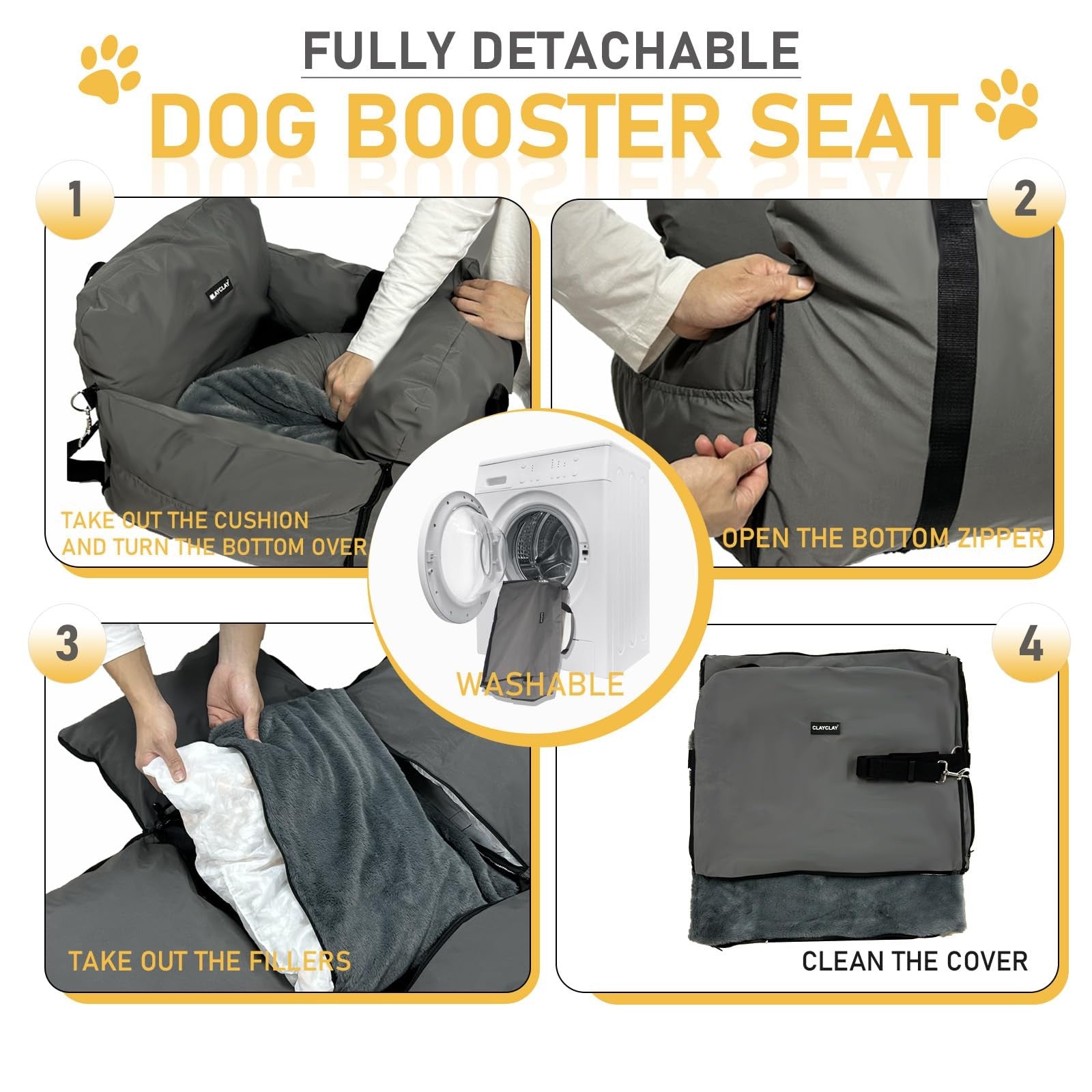 Small waterproof dog car seat by CLAYCLAY with safety strap, booster design, portable for small dogs in vehicles.