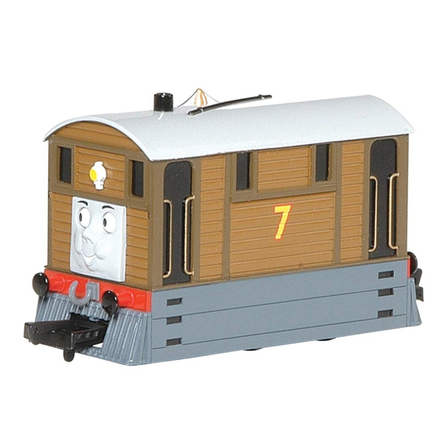 Bachmann Trains Thomas & Friends Toby The Tram Engine model with moving eyes, black body, and detailed train features.