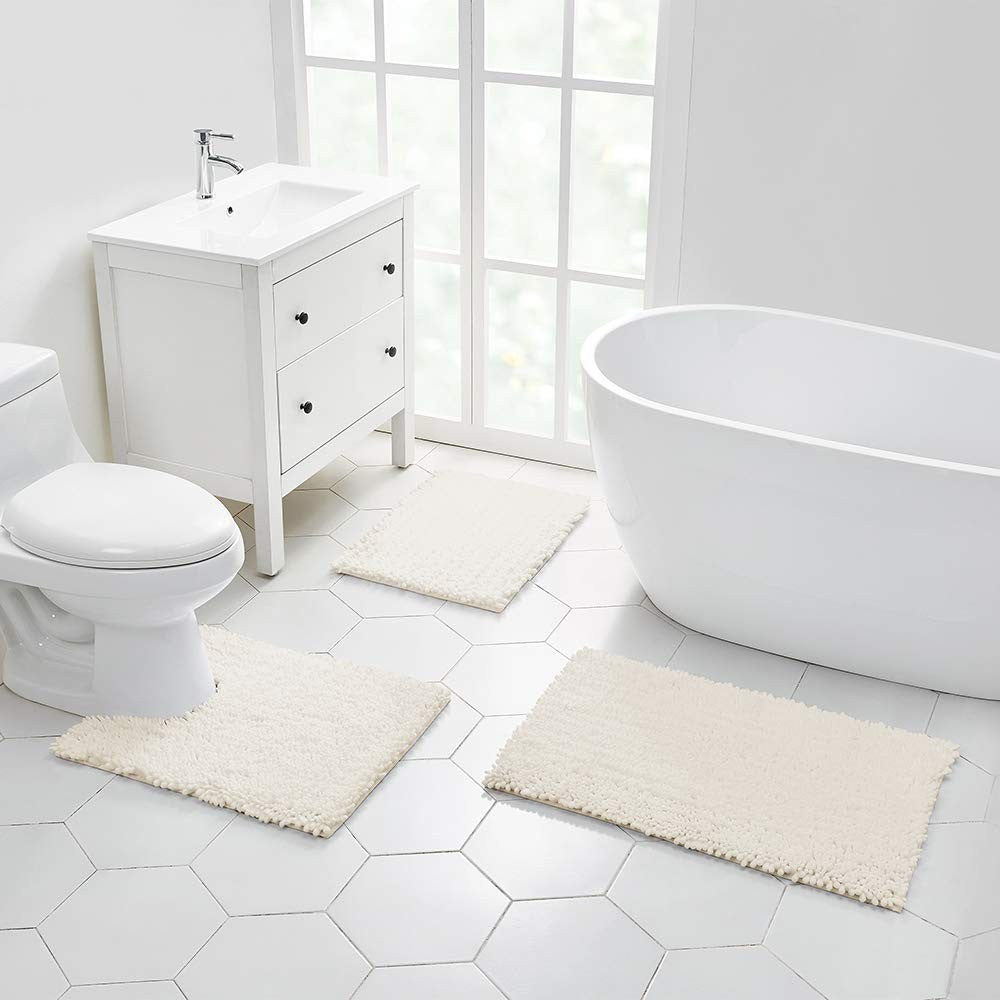 Walensee non-slip bathroom rug, 32x20 inch ivory water-absorbent bath mat with textured surface for safety and comfort.