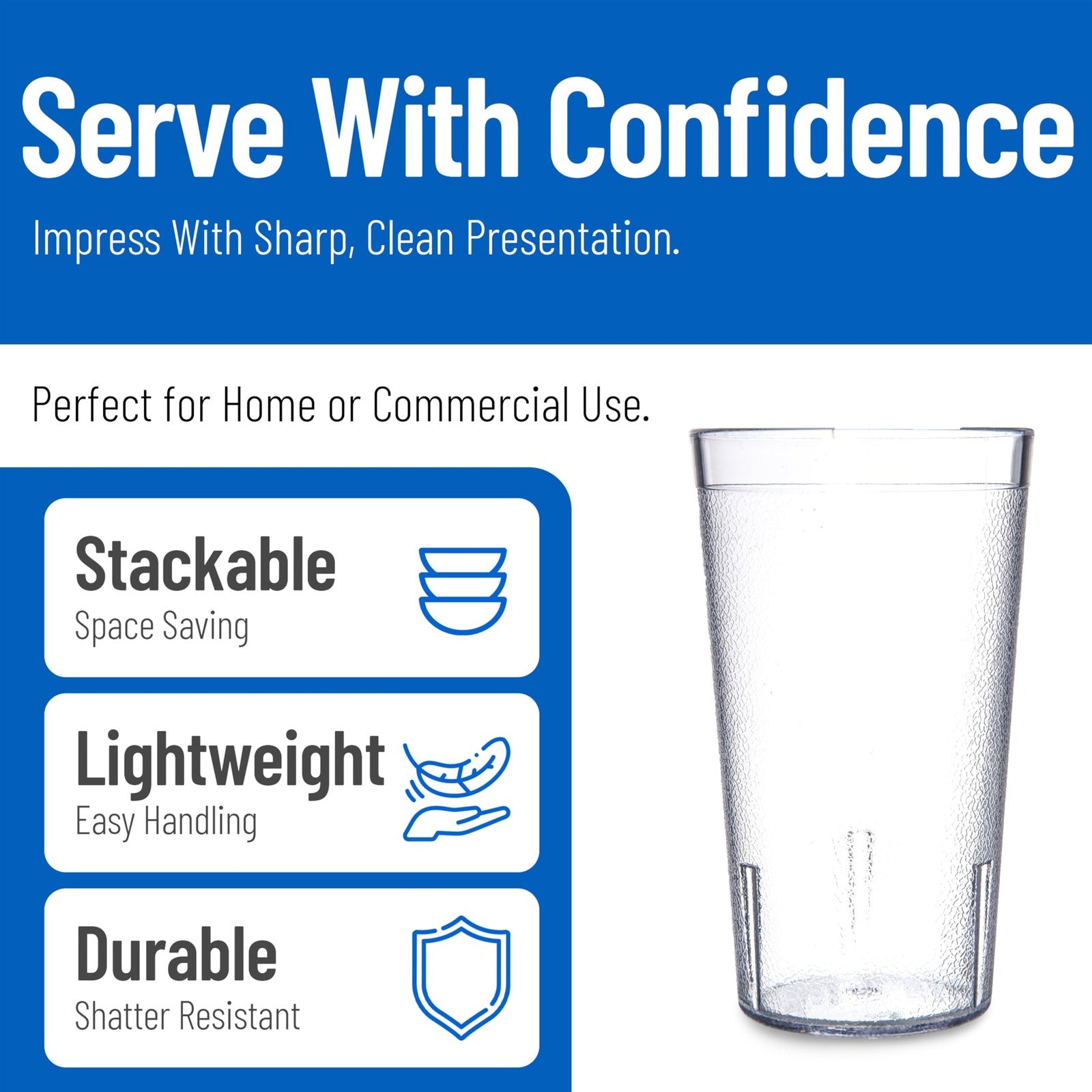 Stackable Carlisle Foodservice Products tumbler with pebbled exterior, ideal for kitchen use and easy to store.