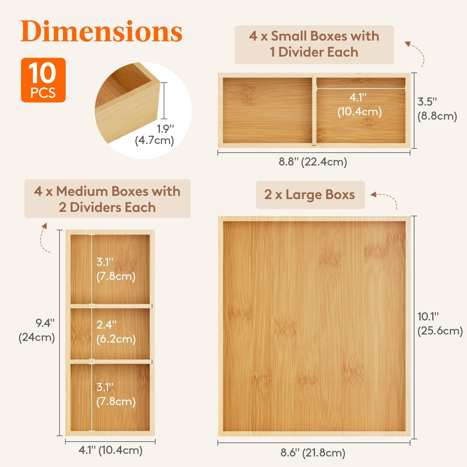 Lifewit drawer organizers 10-pack with 22-grid bamboo inserts for adjustable storage and organization in drawers.