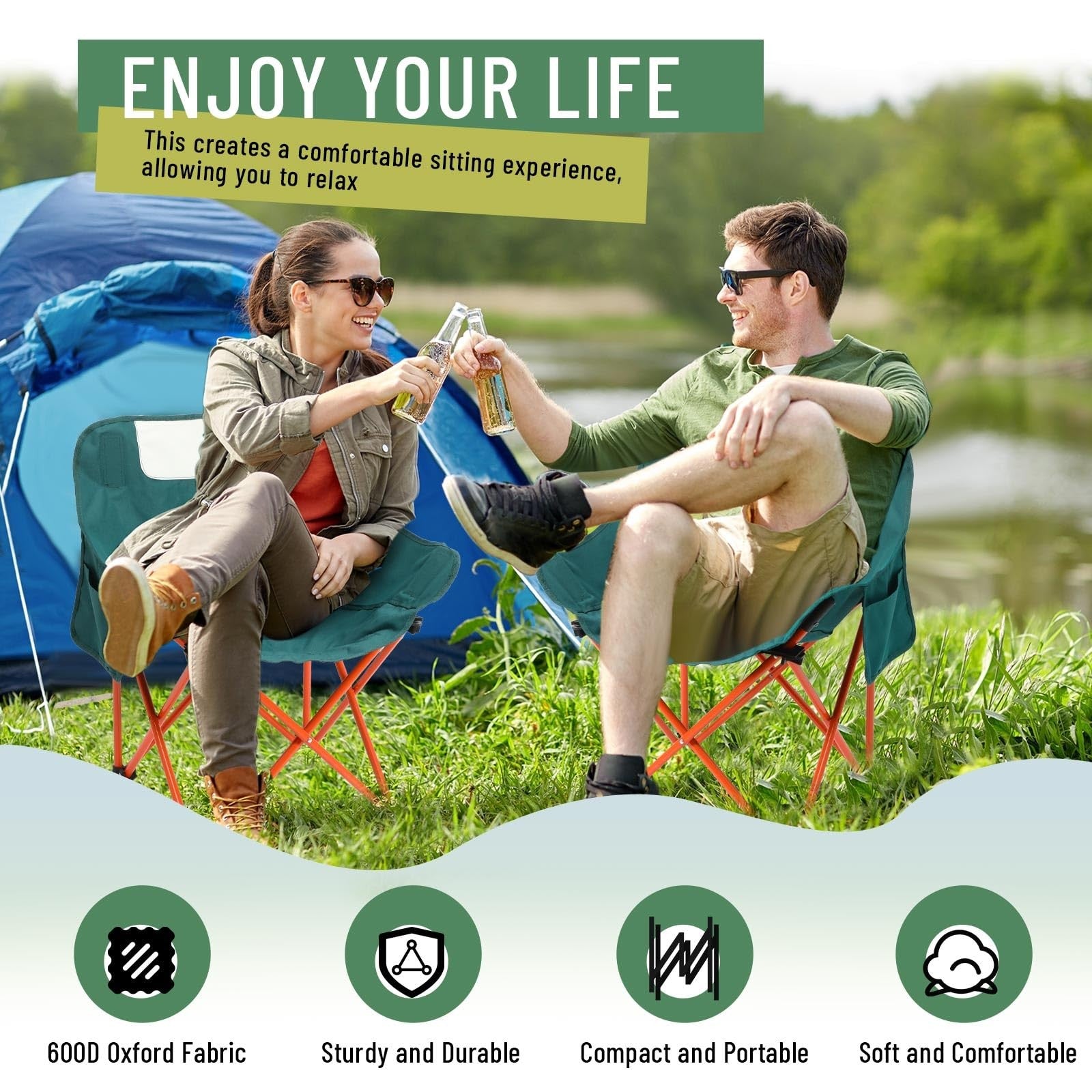 Seeloowy 2-pack compact camping chairs, portable folding outdoor chairs with carry bag, lightweight and easy to transport.
