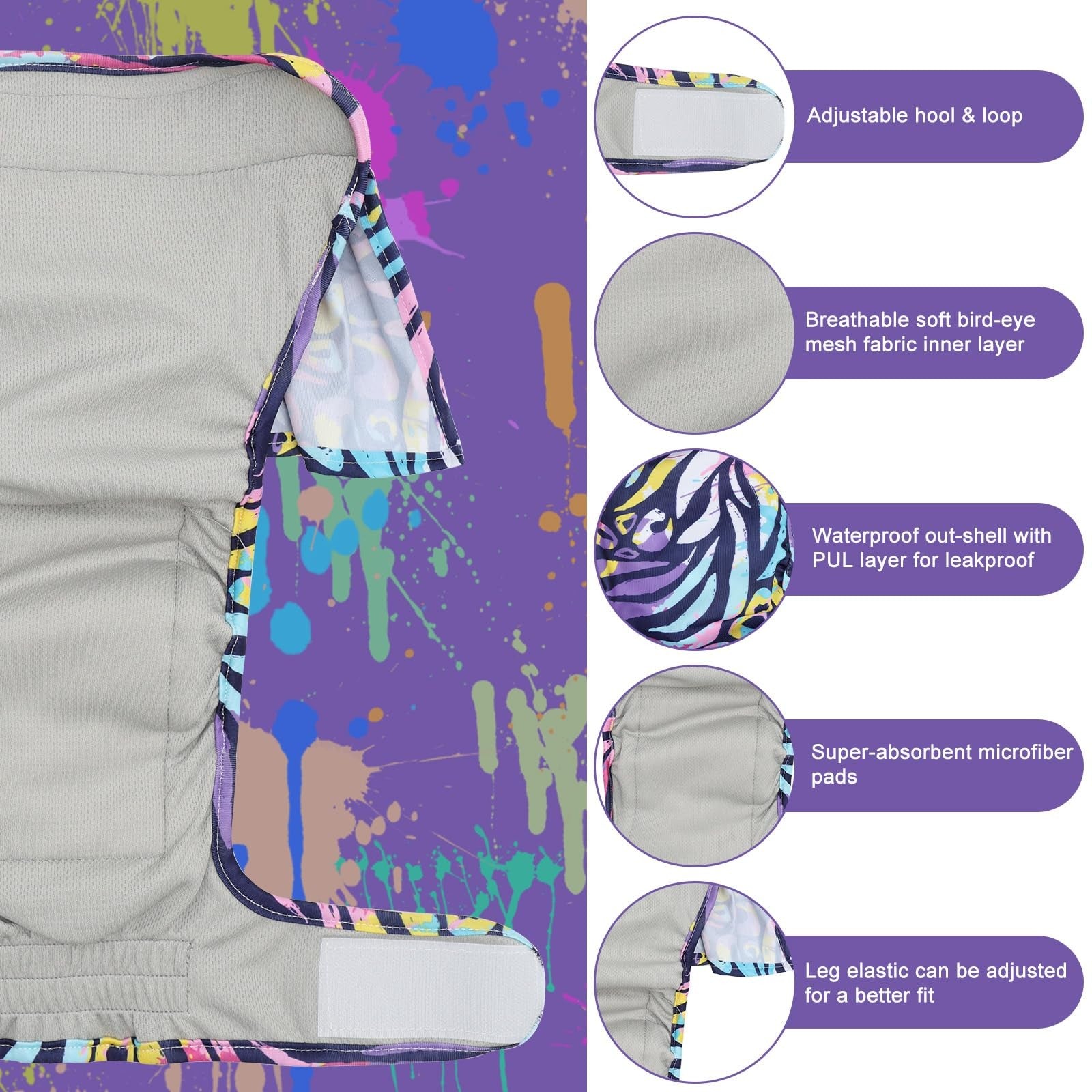 UNIPUP reusable female dog diaper with no-hole period panties, washable and designed for female dogs during heat or incontinence.