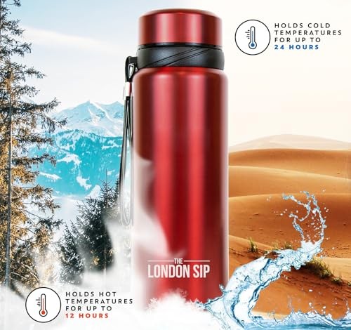 London Sip 25 oz travel mug with tea infuser, stainless steel tumbler and water bottle for hot and cold drinks, multi-function design