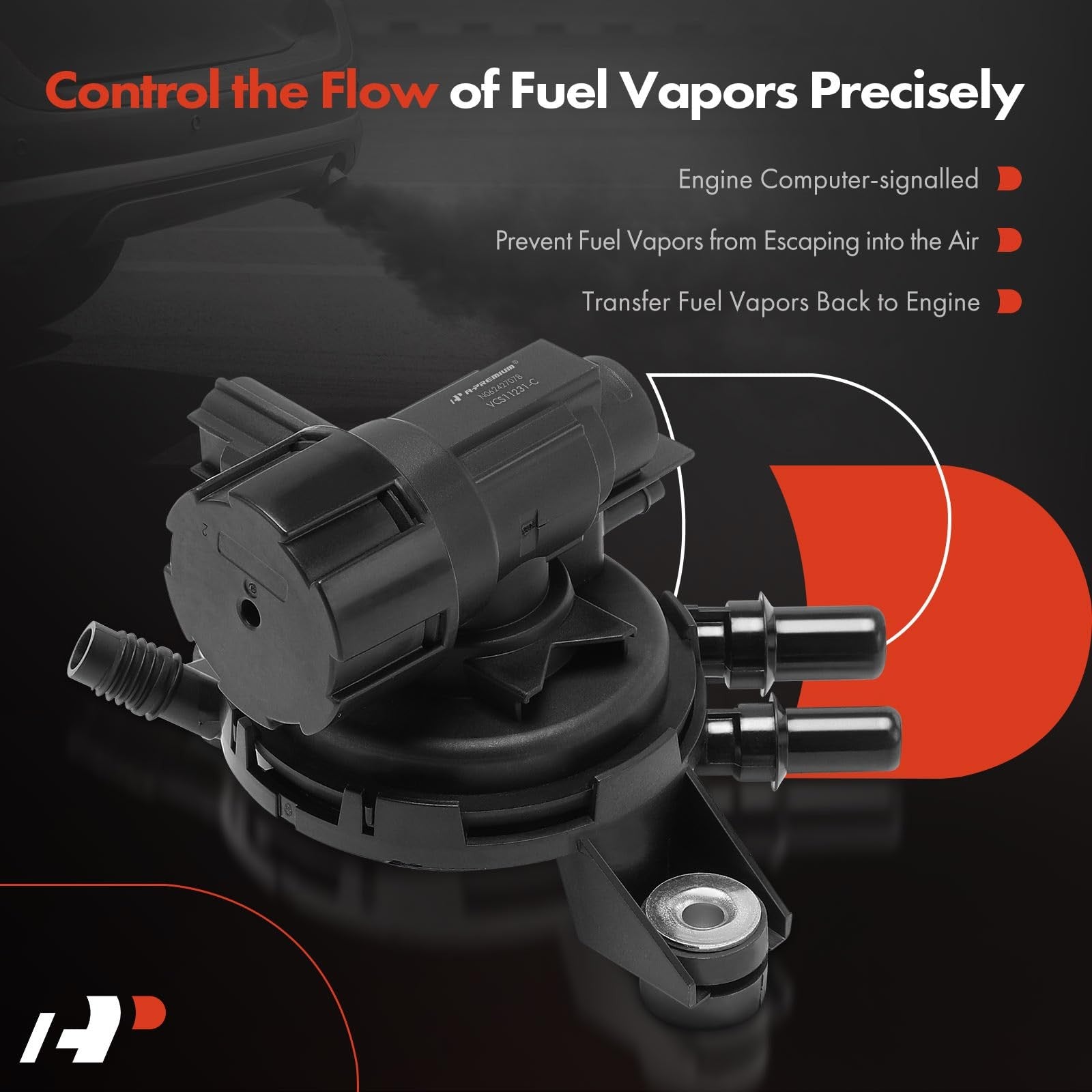 A-Premium vapor canister purge solenoid valve for Ford F-150 2019, shown installed on the vehicle's engine.