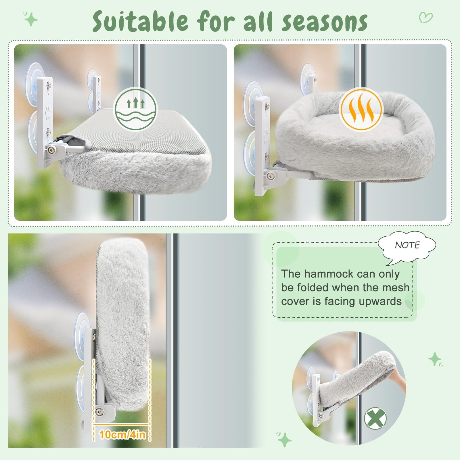 Sunhoo 2-piece cat window perch hammock with foldable sunny bed seat and suction cups, designed for comfortable feline lounging.