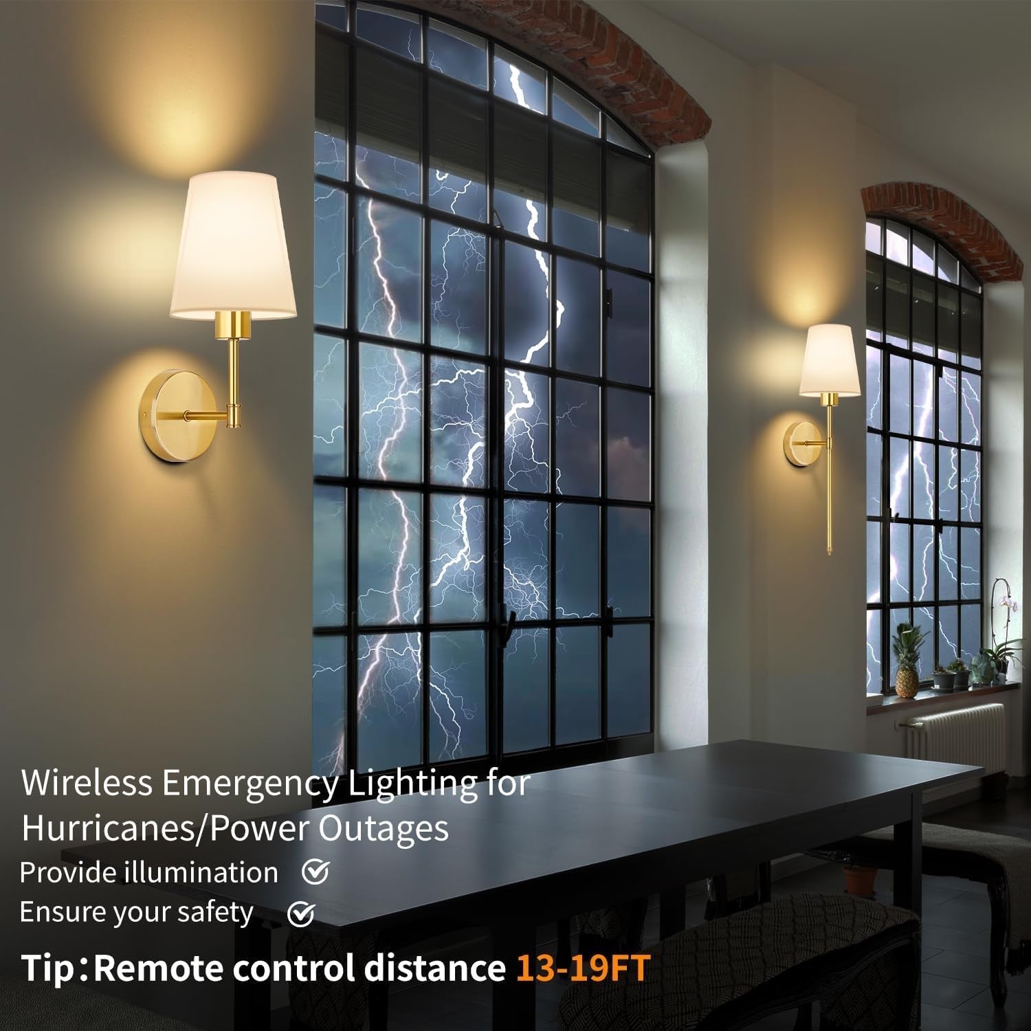 Set of two TISLYCO battery-operated gold wall sconces with rechargeable LED lamps, featuring sleek modern design.