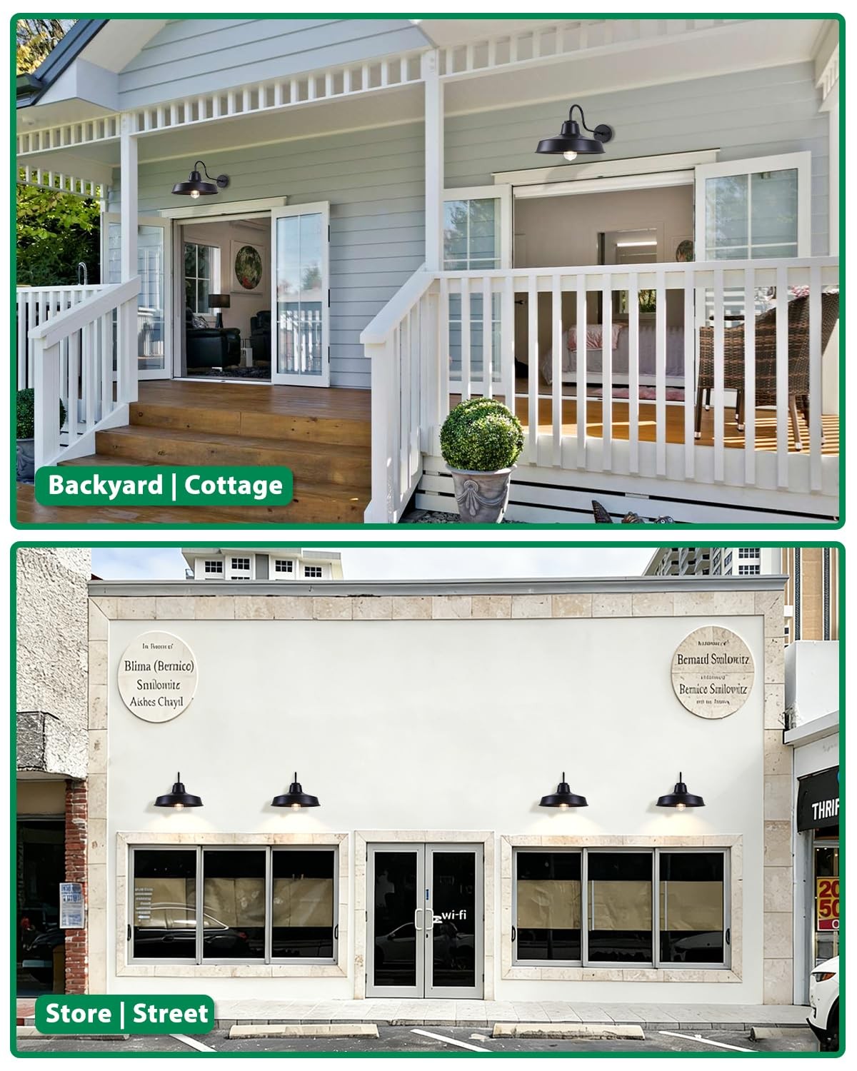 Pair of black farmhouse outdoor wall lights with gooseneck barn design, perfect for exterior lighting and rustic decor.