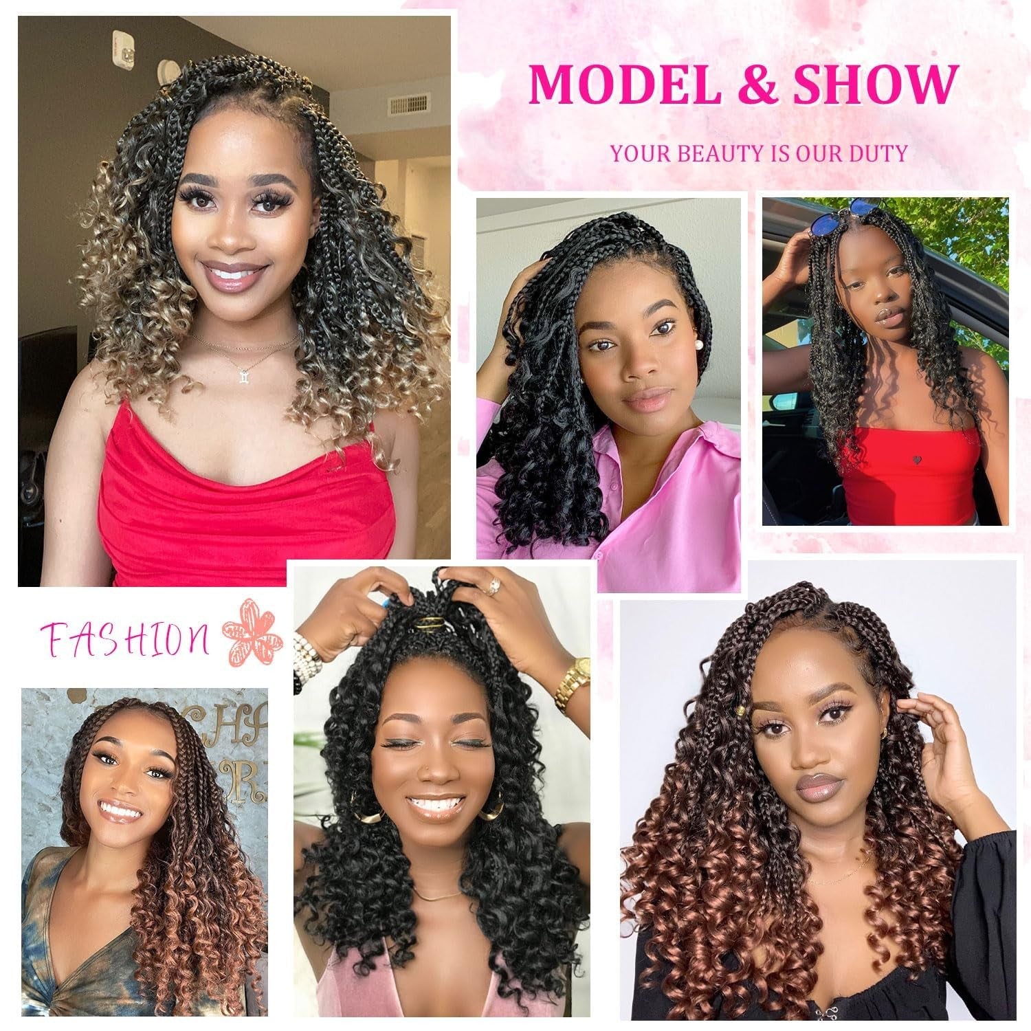 Wodun Goddess Box Braids Crochet Hair, 10-inch pre-looped box braids with textured, natural-looking style and rich brown color.