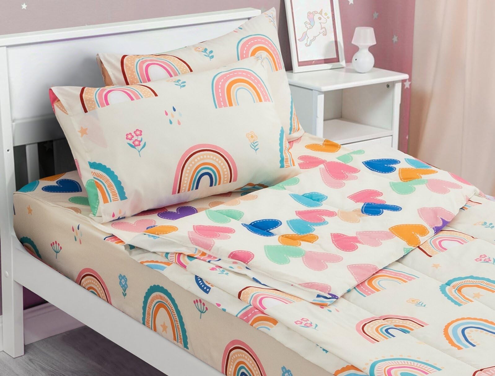 Meeting Story kids comforter set with zipper bedding for girls, twin size, featuring colorful, cozy designs for children’s bedroom decor.