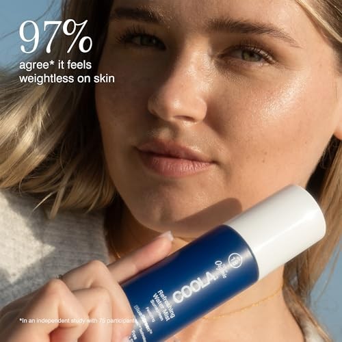 COOLA Organic Refreshing Water Mist Face Moisturizer with SPF 18, dermatologist-recommended skin spray in a clear bottle