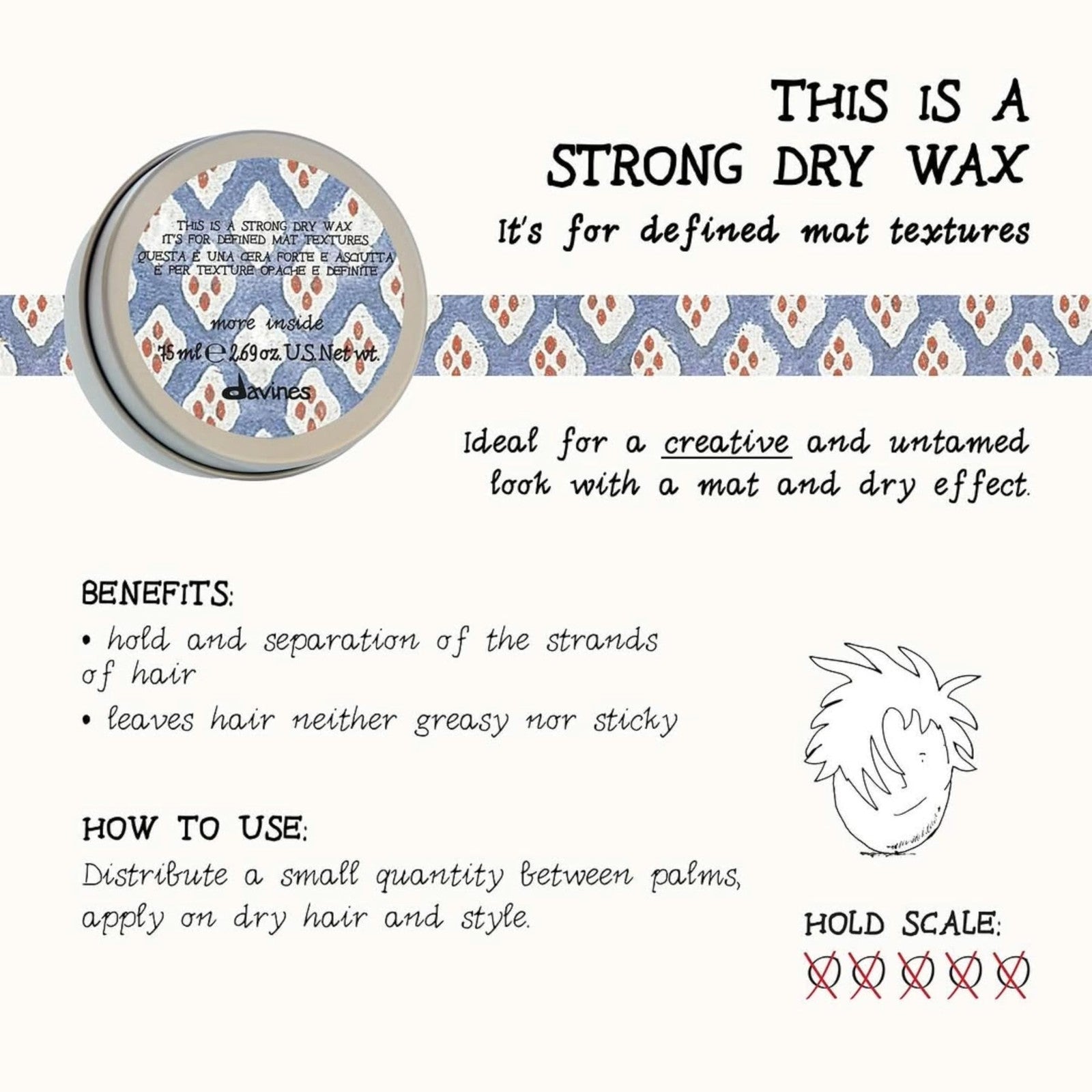 Davines This Is A Strong Dry Wax jar showing the product label and packaging for textured hair styling.