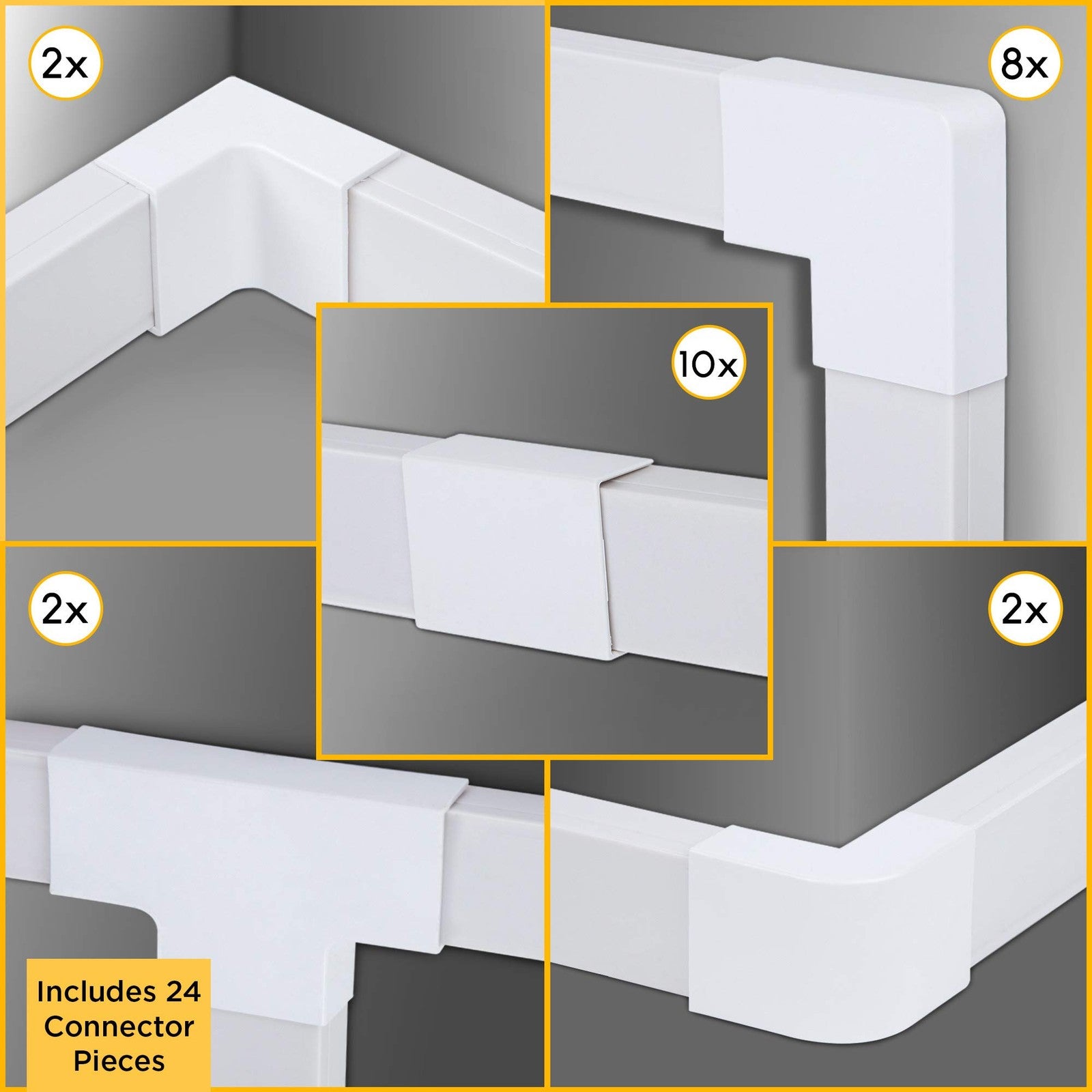 SimpleCord 25-inch cable covers set for on-wall cable management, includes twelve black cord covers for neat wiring.