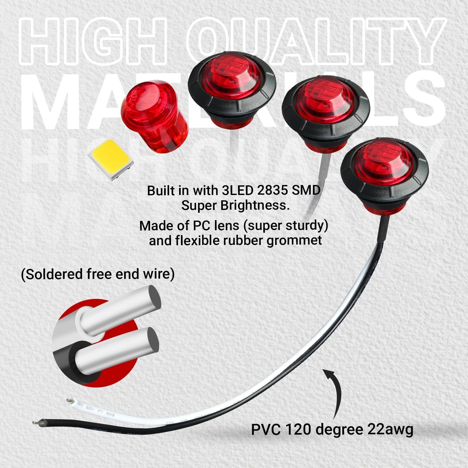 TMH 60-piece set of 3/4 inch LED clearance marker lights in amber, red, and white with side indicator lights.