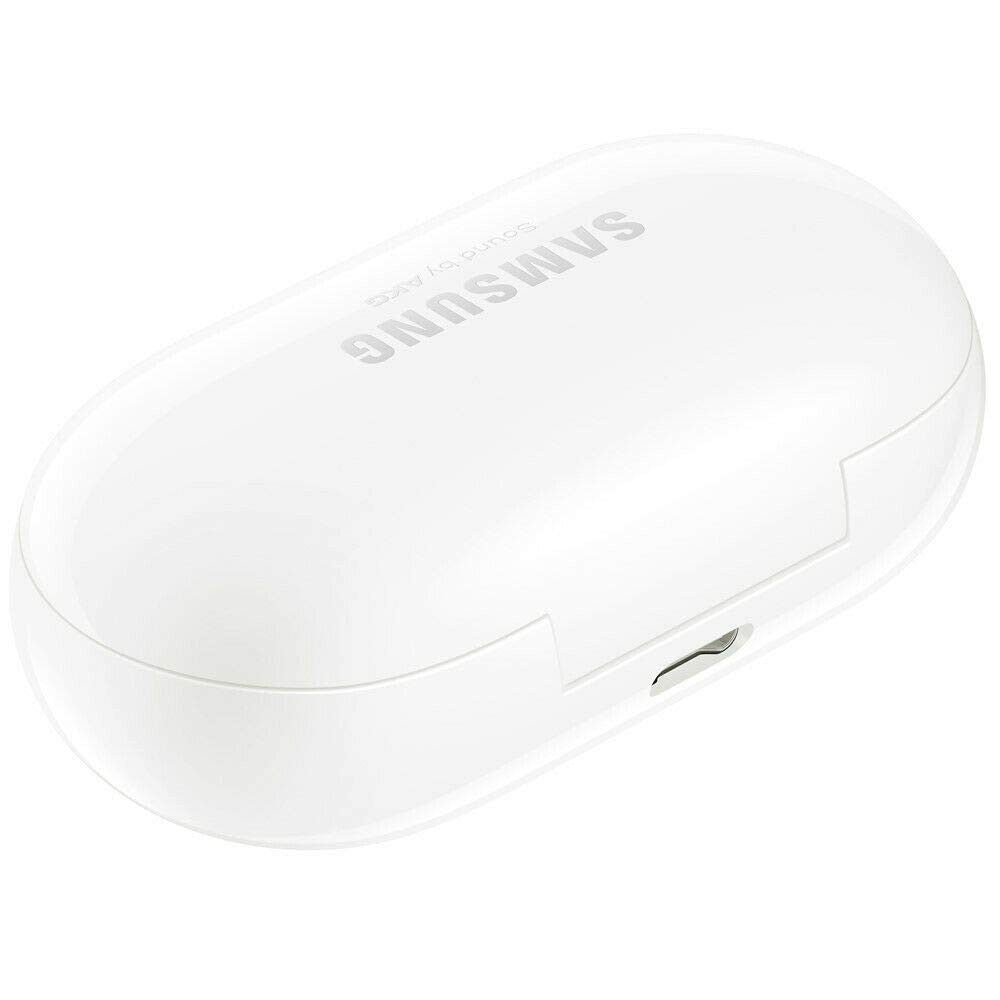 Samsung Galaxy Buds R175N true wireless earbuds in white, shown with charging case and sleek design.