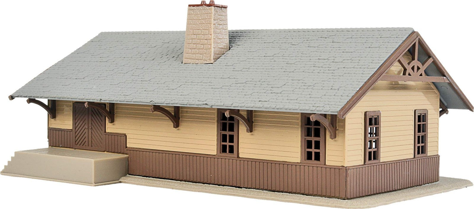HO scale Walthers Trainline Iron Ridge Station model railroad structure with detailed platform and station building.