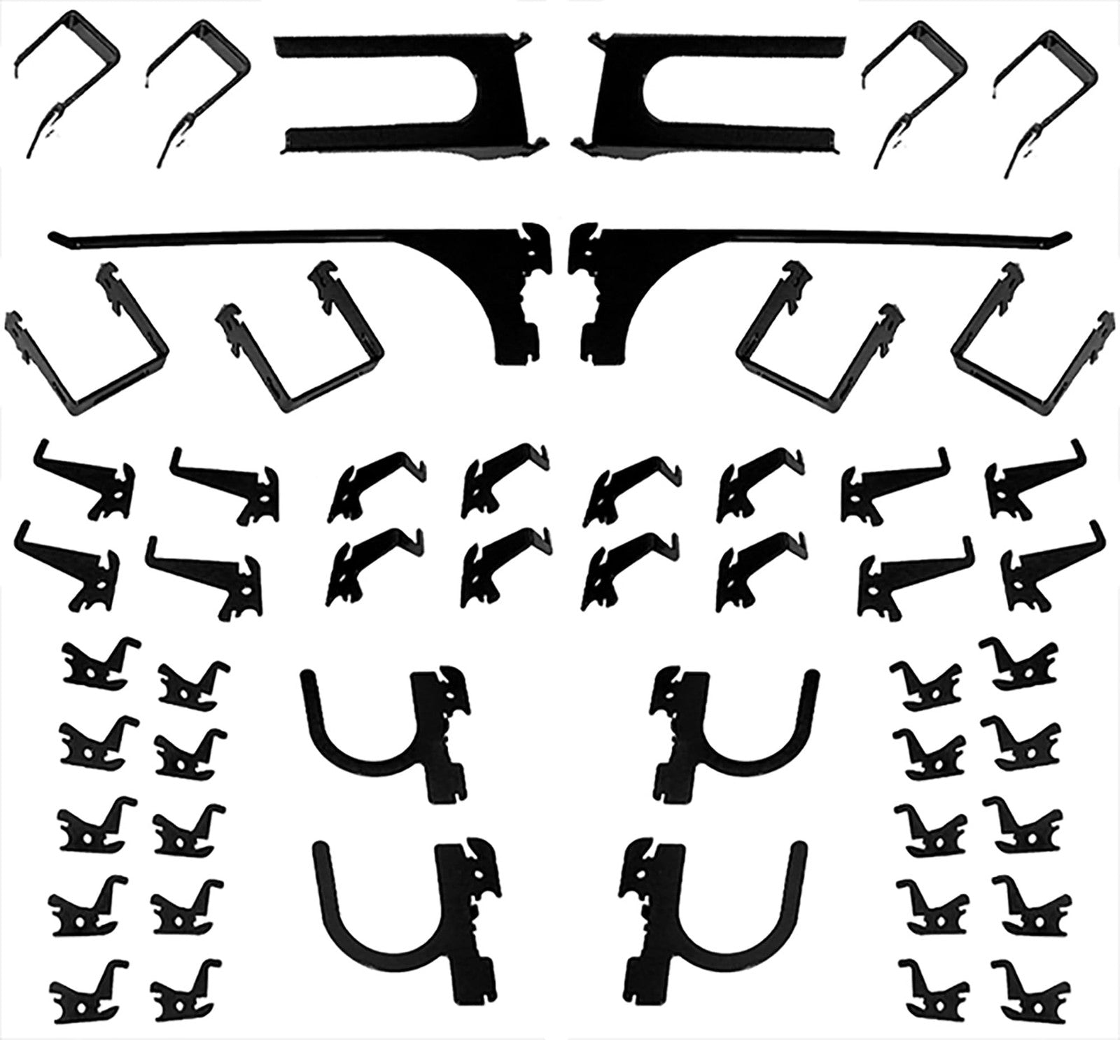 Wall Control 52-piece black steel metal hook assortment for tool board organization, featuring various hooks and brackets.