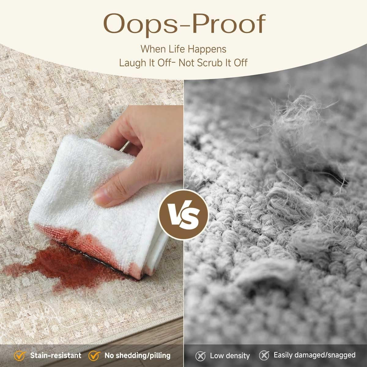 WondRg beige washable area rug for entryway, soft non-slip carpet with a 3x5 size and neutral design.