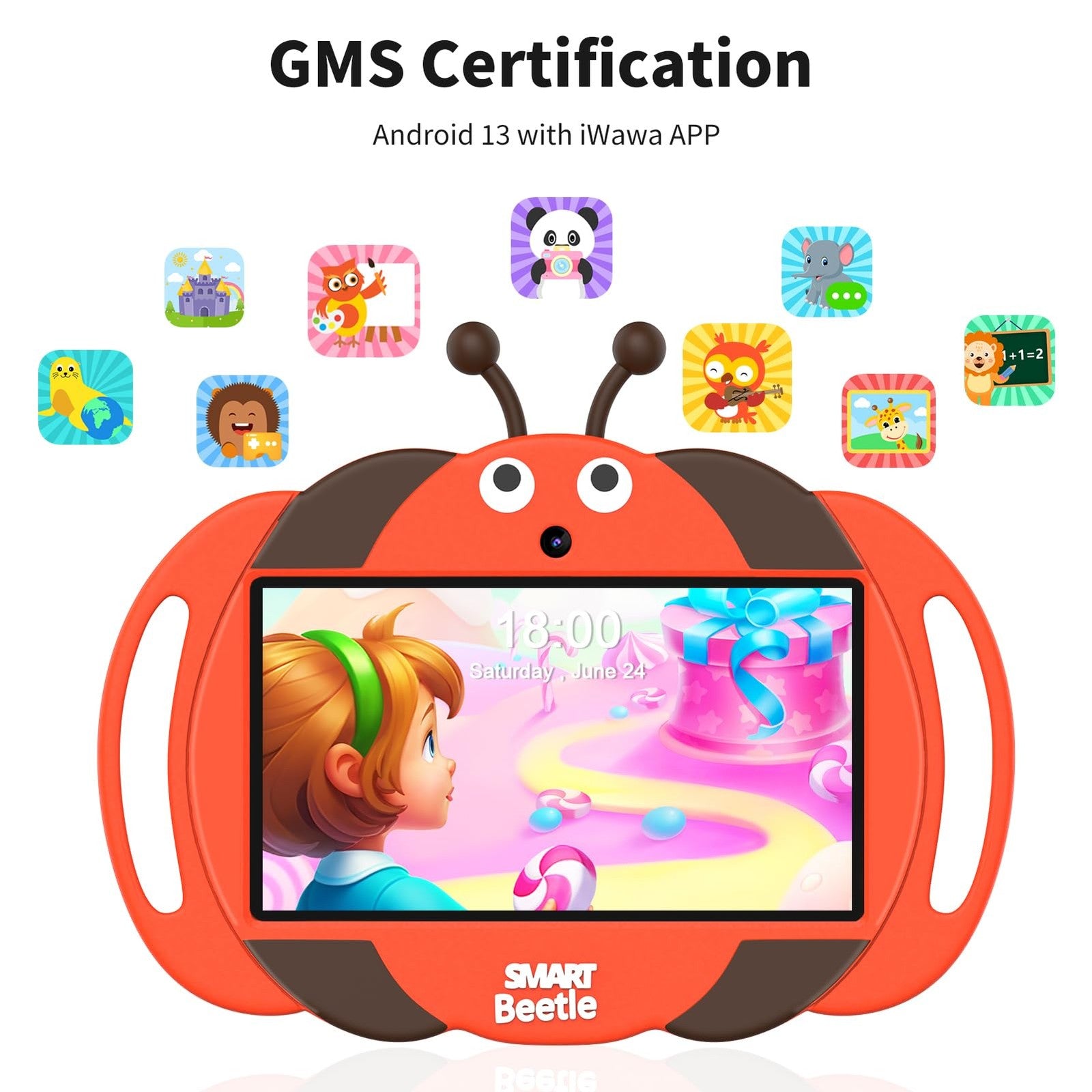 VOLENTEX Android 13 kids tablet with 7-inch screen, colorful educational interface, designed for children ages 3 to 12.