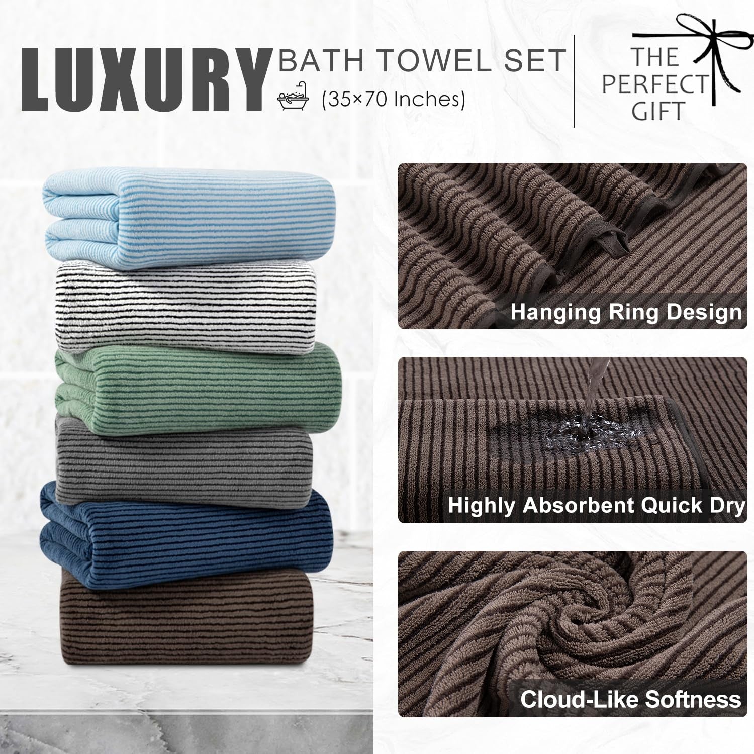Set of four Jessy Home oversized bath towels, 35x70 inches, ultra soft and plush, ideal for bathroom use.