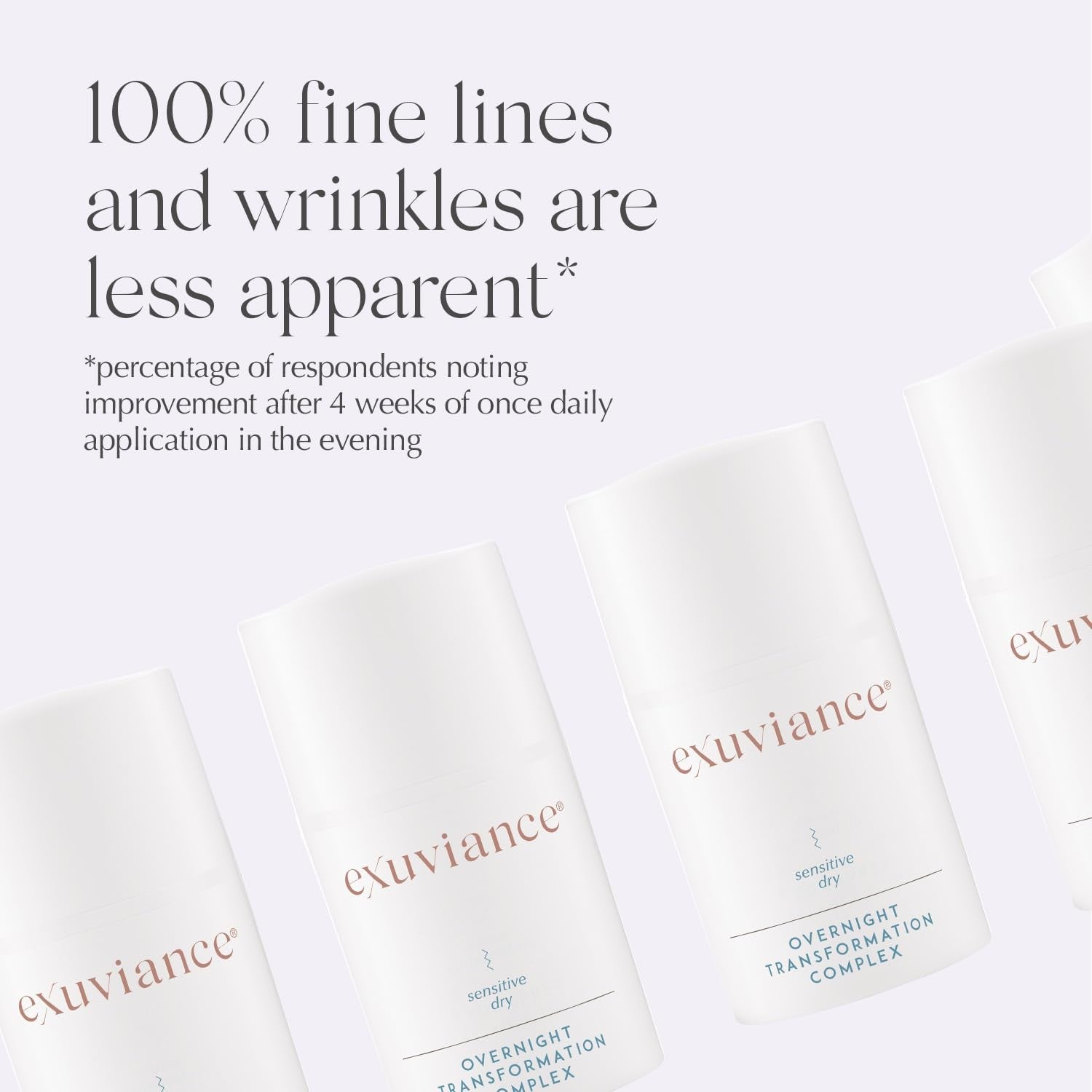 EXUVIANCE Overnight Transformation Complex hydrating night cream with hyaluronic acid, shown in a jar with a smooth cream texture.