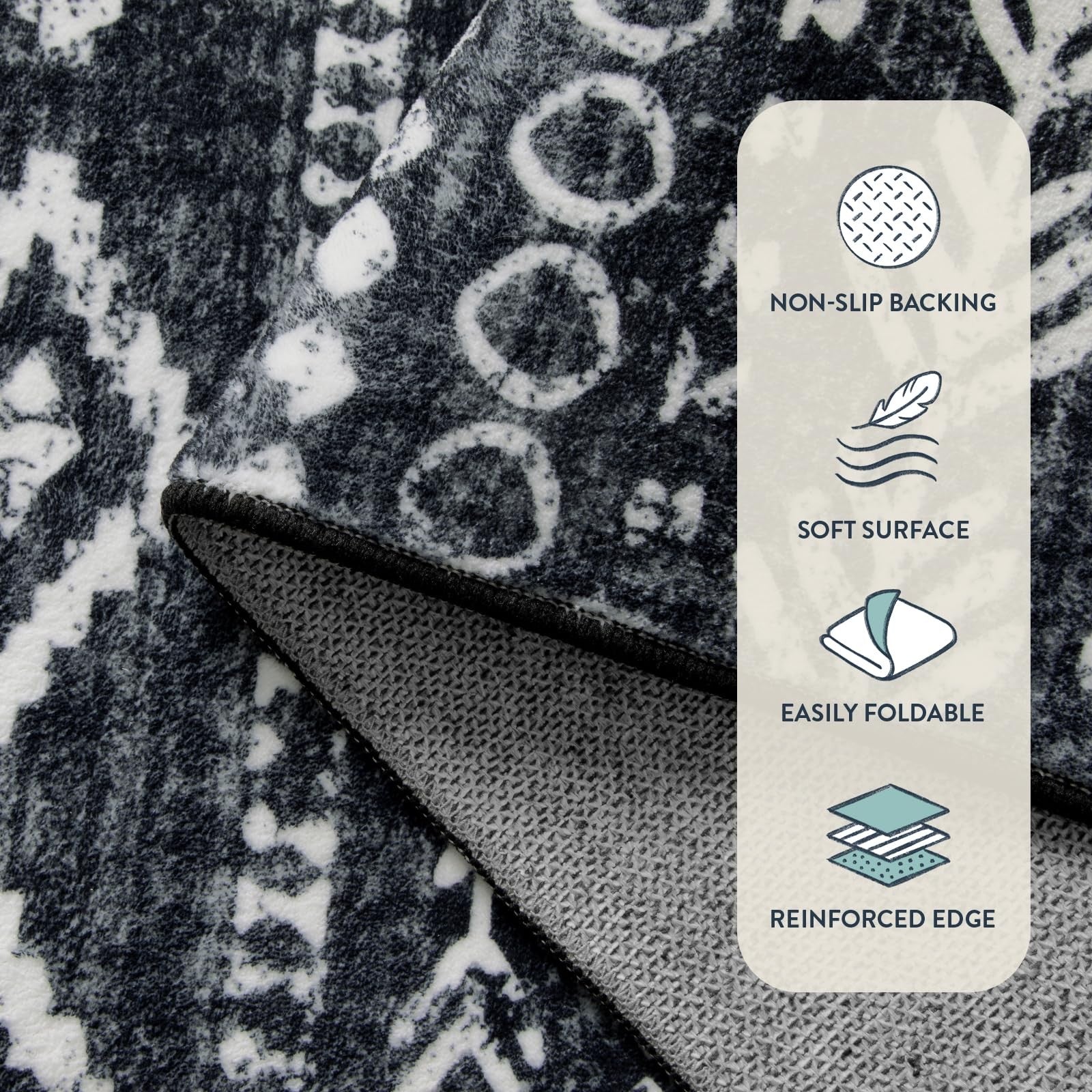 Lahome Boho Moroccan hallway runner rug in black and white with geometric pattern, washable and designed for hallways.