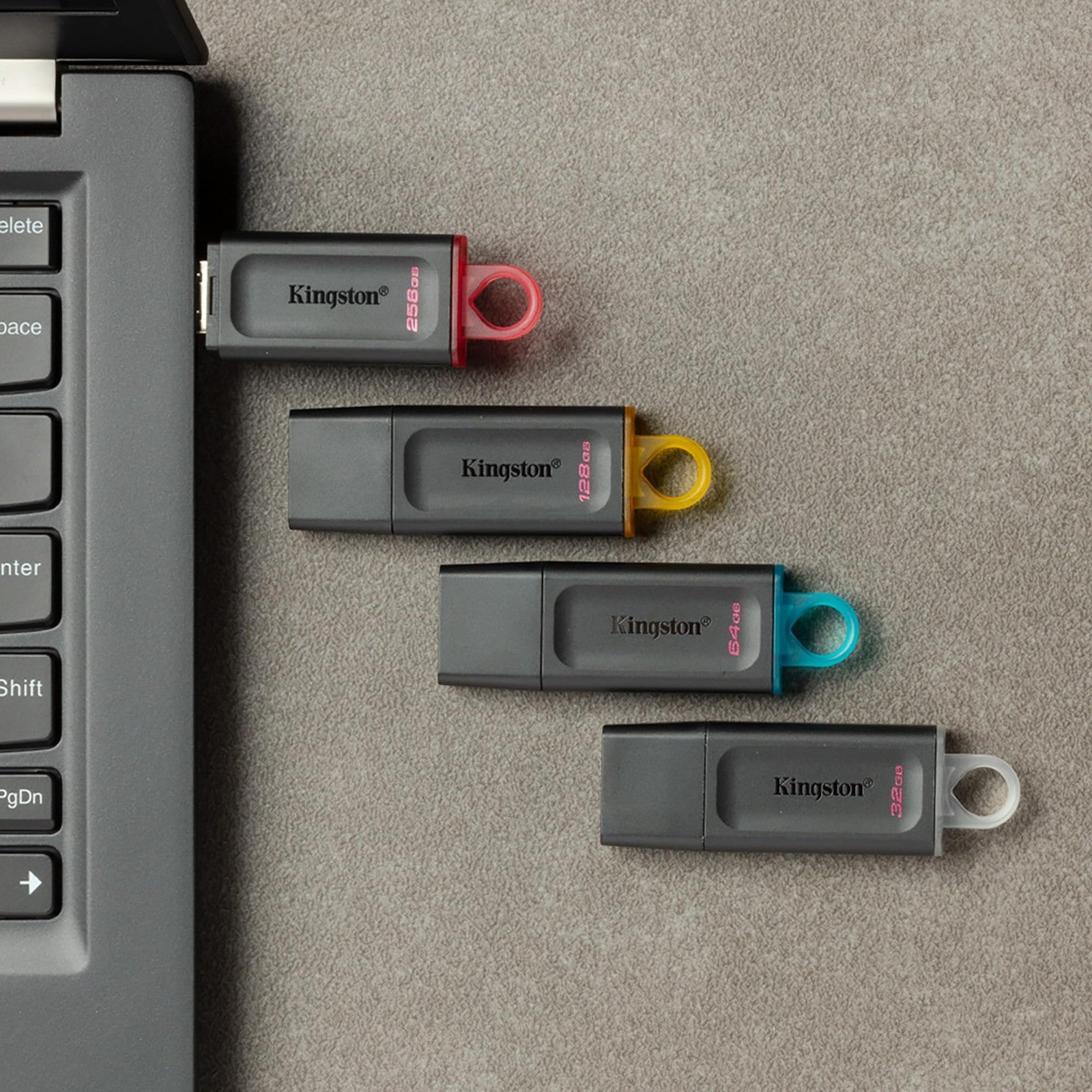 Kingston DataTraveler Exodia 256GB USB 3.2 flash drive in black with sleek design and compact form factor.