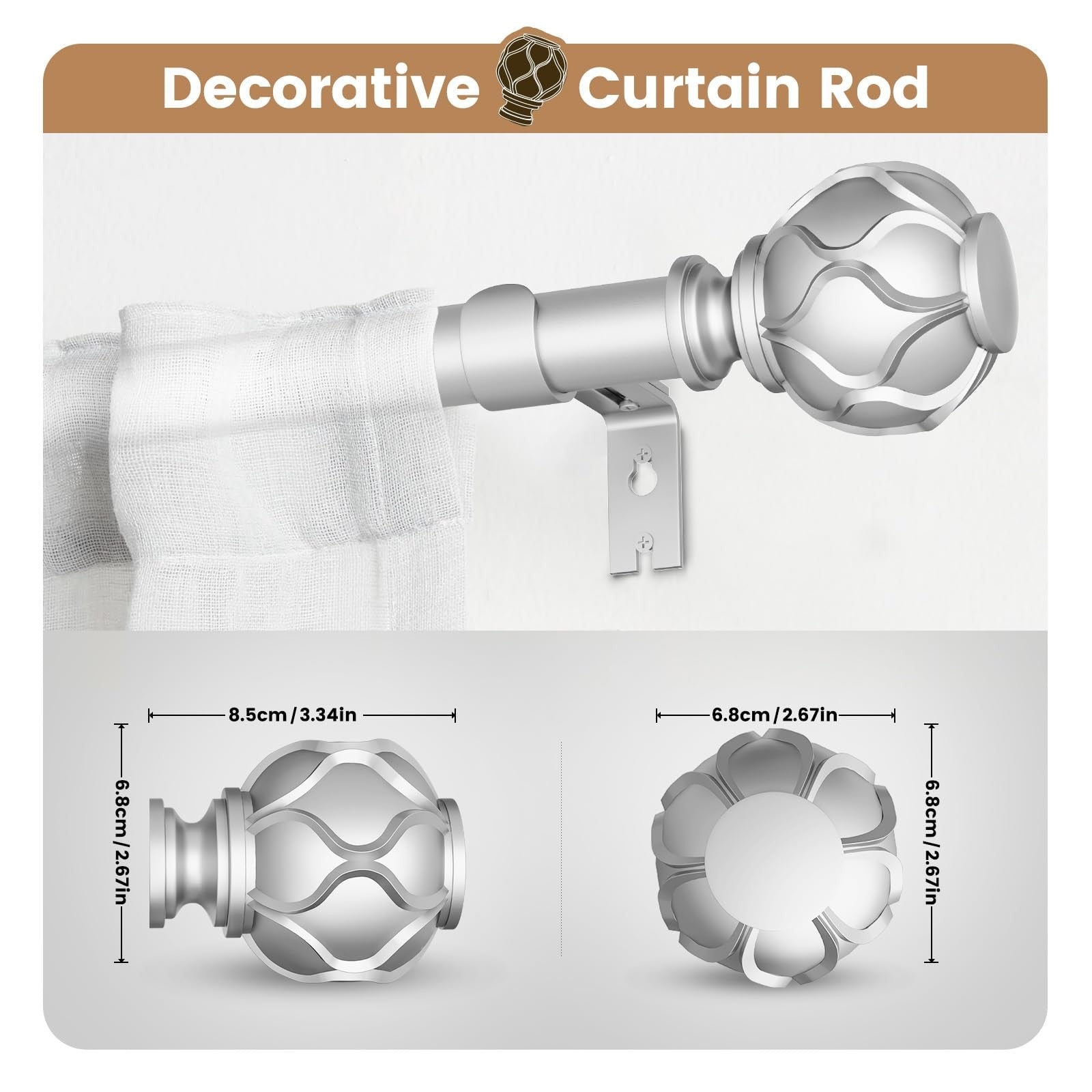 Two silver heavy-duty curtain rods by WIN4ALL, 28-48 inches, with 1-inch diameter, for hanging curtains on windows.