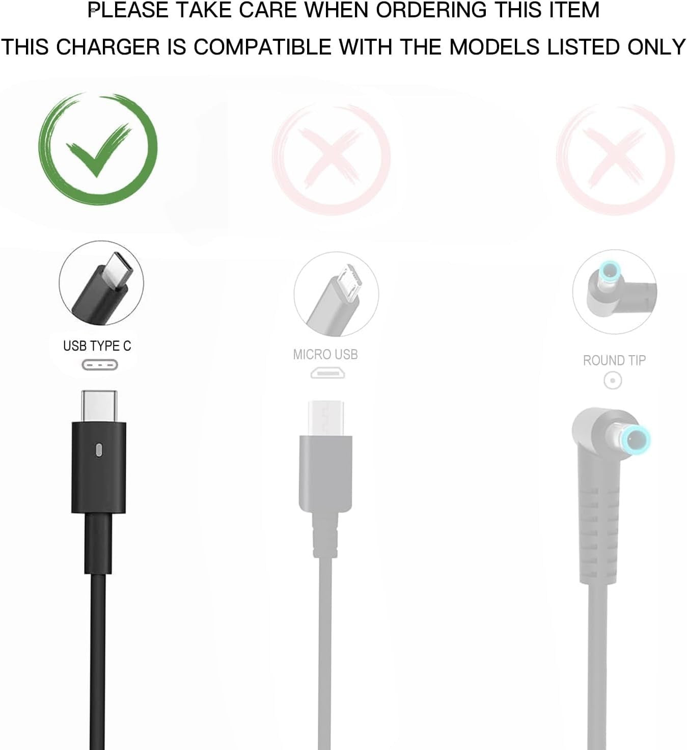 Aotosn 65W USB-C AC charger compatible with Dell XPS 13 9360, 9365 2-in-1, featuring a compact design and Type C connection.