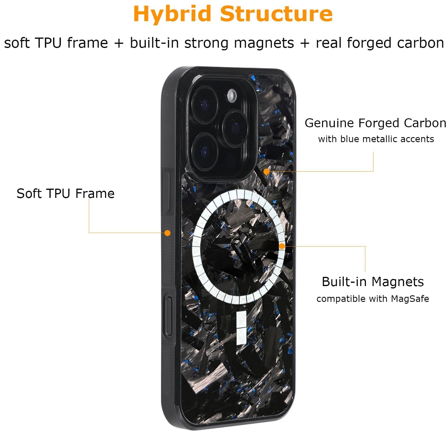 molzar Grip Series iPhone 16 Pro case featuring real forged carbon fiber and a grippy textured surface.