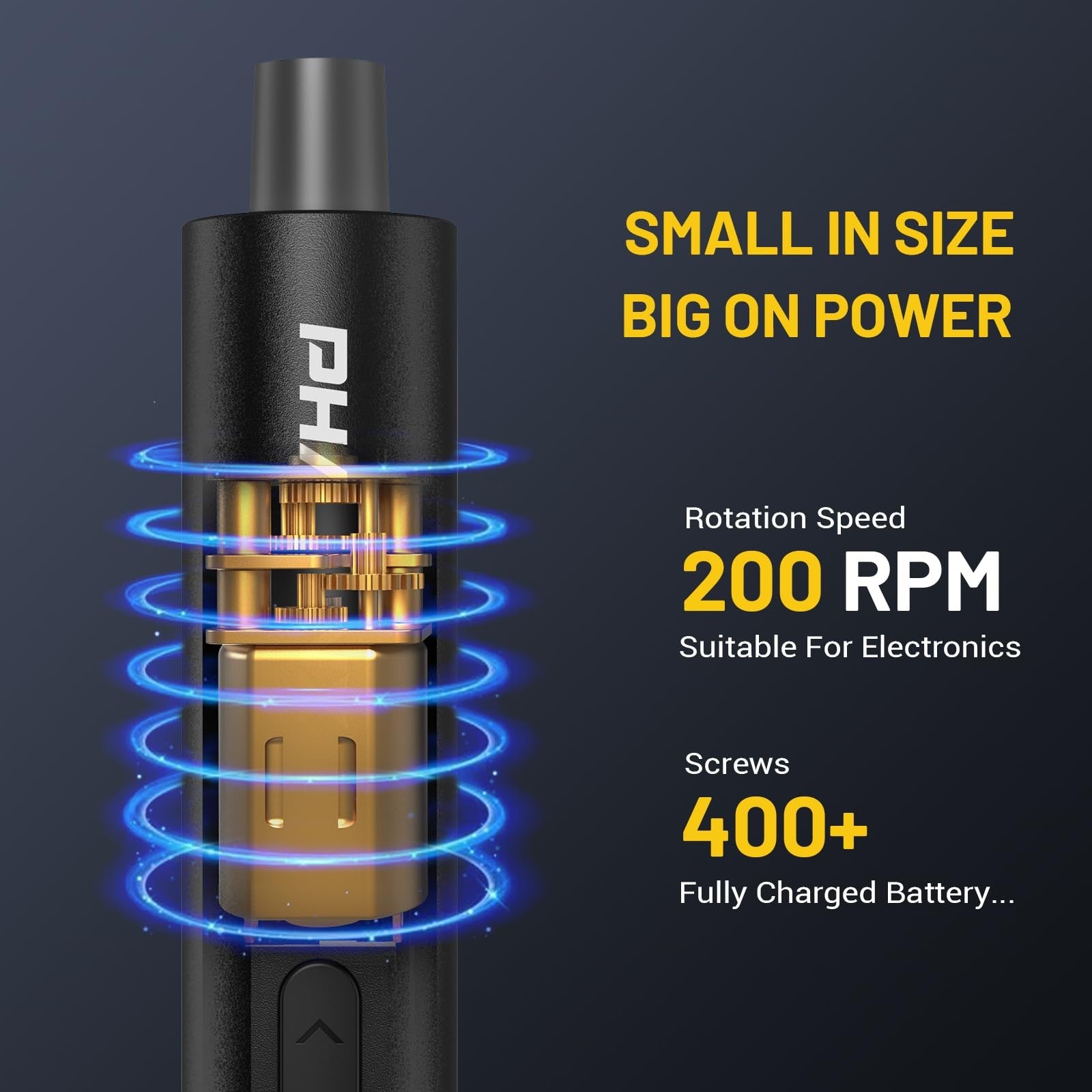 PHALANX Mini 3.7V electric screwdriver with precision 60-in-1 screwdriver set, showing the compact tool and interchangeable bits.