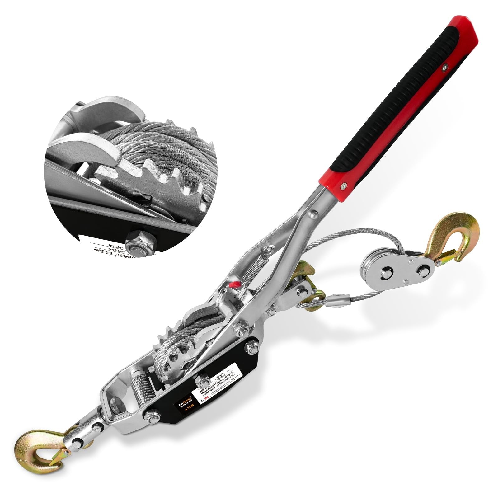 FITHOIST Come Along Winch with 4-ton capacity, 10-foot steel cable, heavy-duty ratchet power pull for lifting and pulling tasks