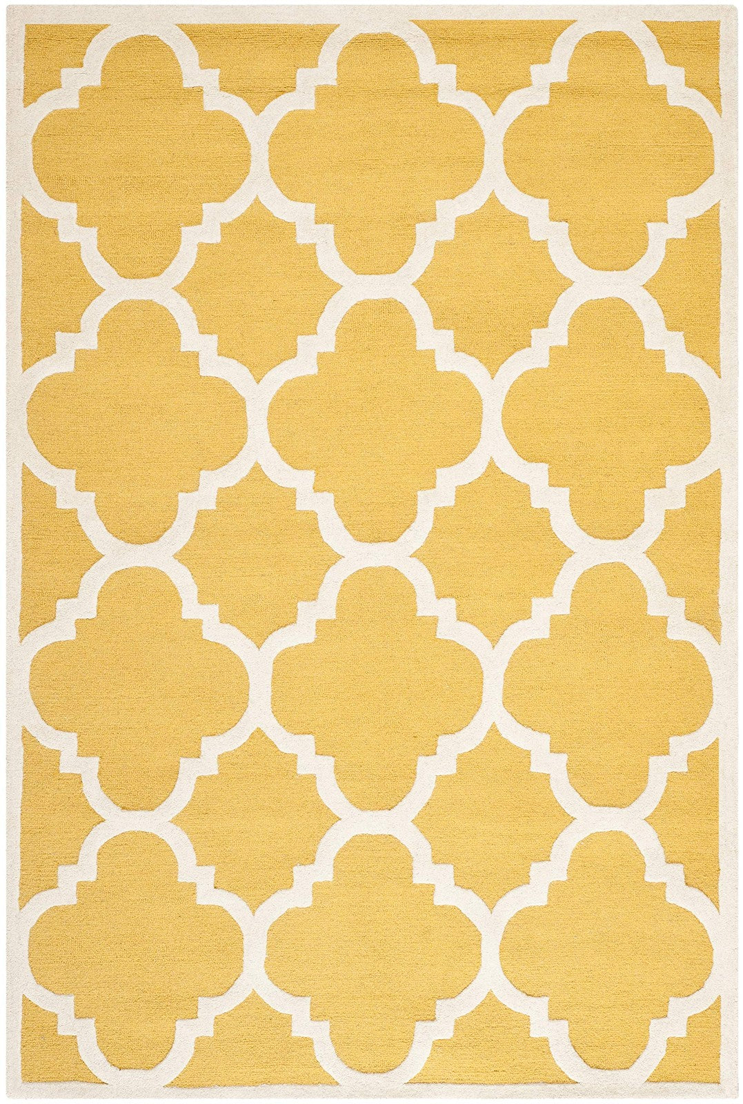 Safavieh Cambridge Collection 6x9 handmade Moroccan rug with gold and ivory geometric patterns.