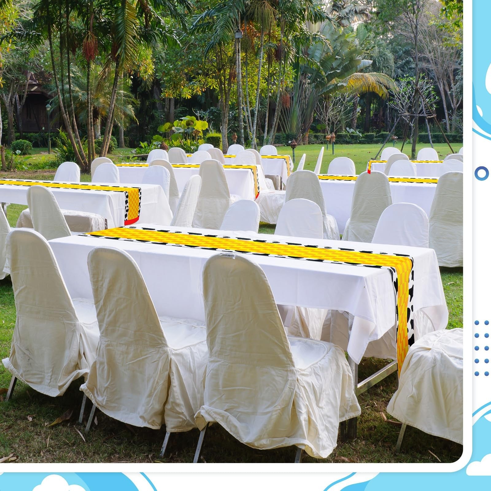 Windkream cartoon table runner for birthday party, 4-pack, 1.08 x 6 ft, colorful cartoon design for celebration table decor