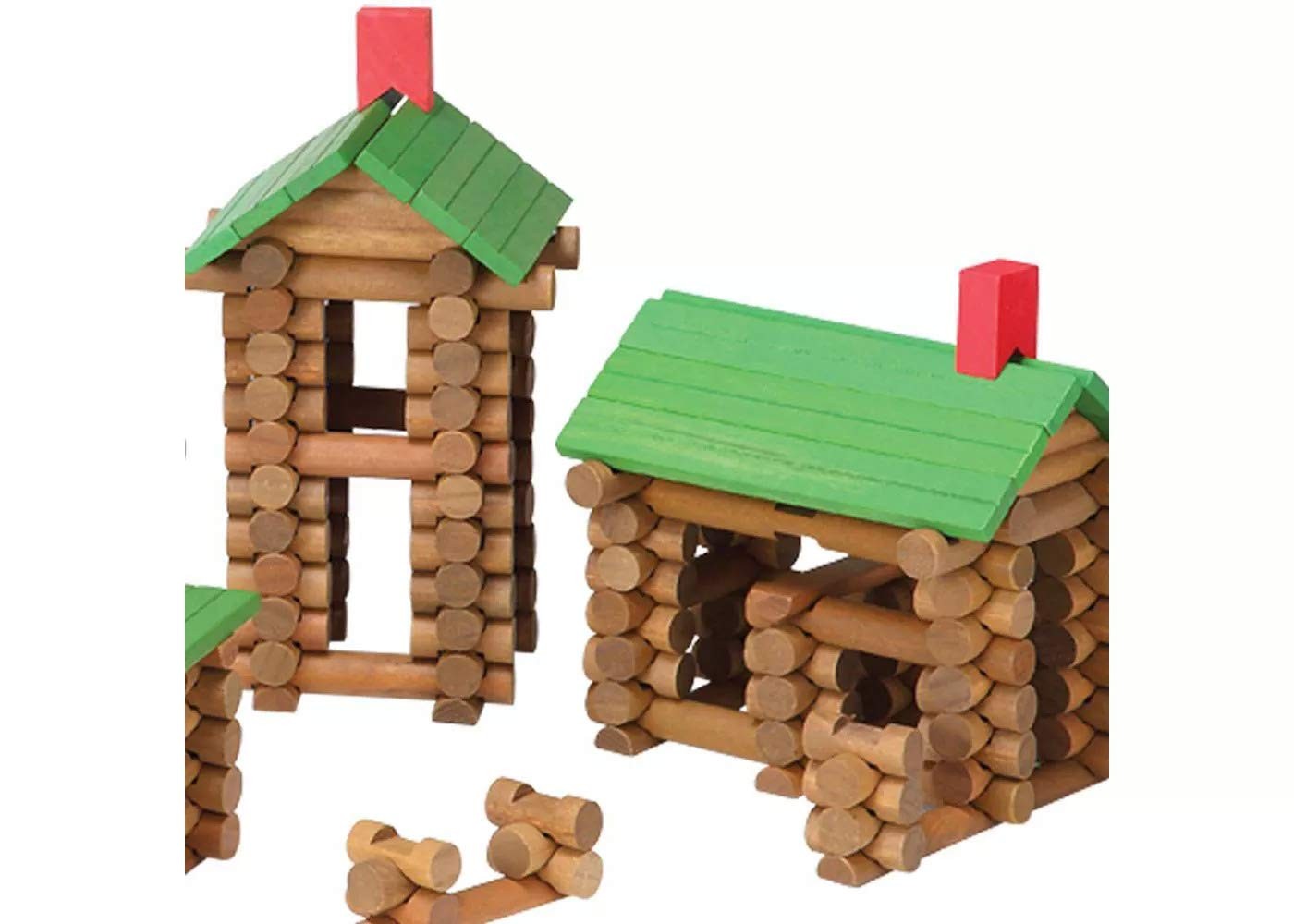 Maxim Enterprise Tumble Tree Timbers wood building set with 450 pieces, featuring logs and construction components for creative play.